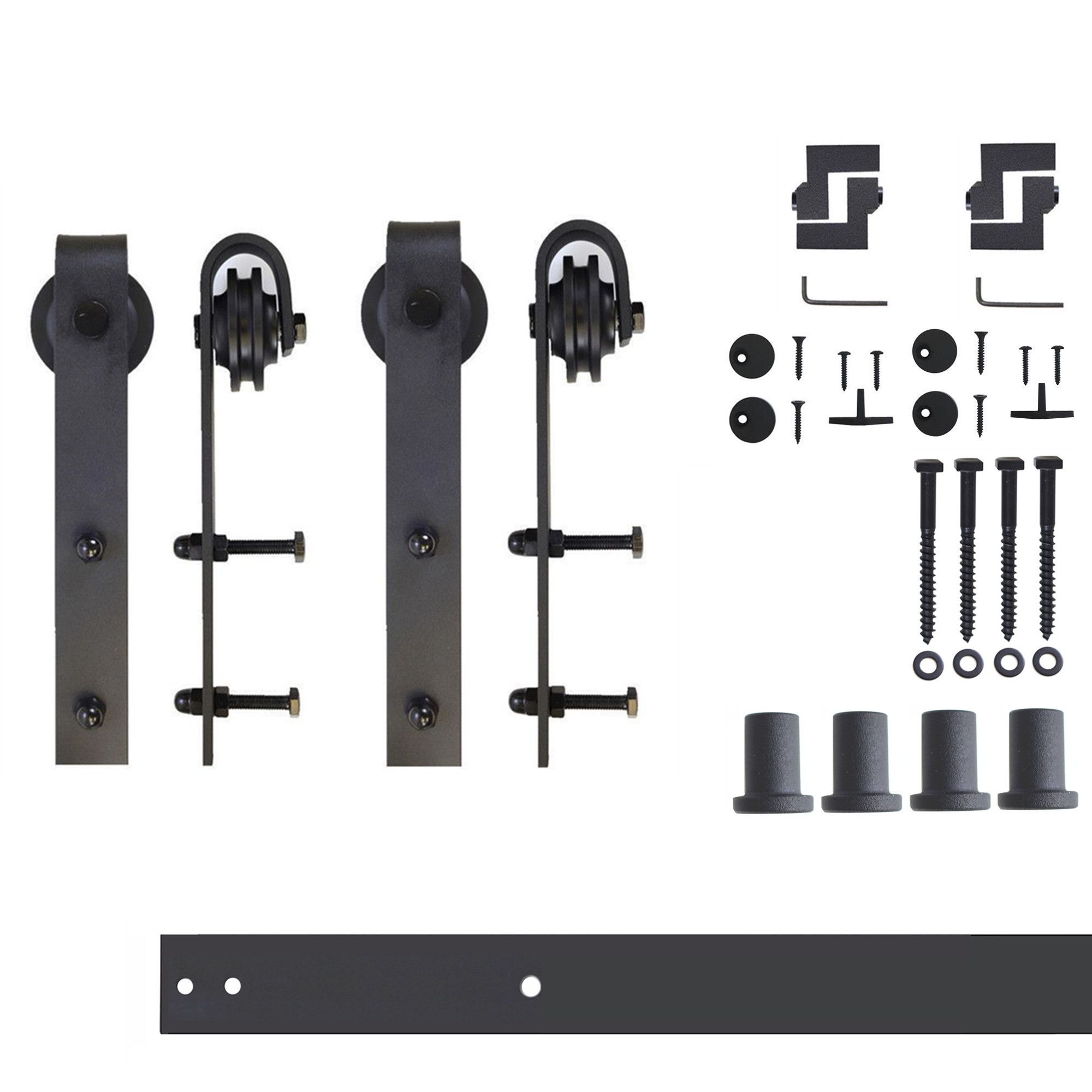 HOMACER 66-in Rustic Black Indoor Top Mount Double Barn Door Hardware Kit DZ2TGH066C Sansujyuku sansujyuku.com