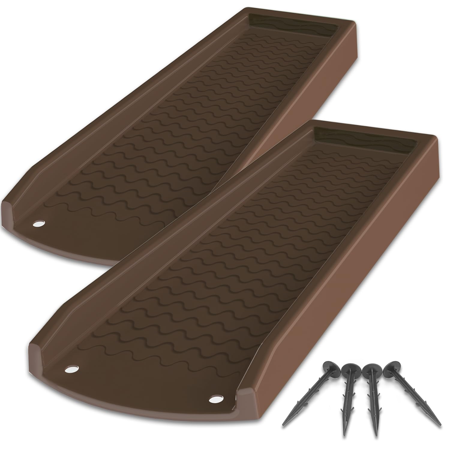 Phewnyzo  2 pack downspout splash block 24 inch rain gutter extension with 4 pcs fixing nails drainage solution protects house foundation brown