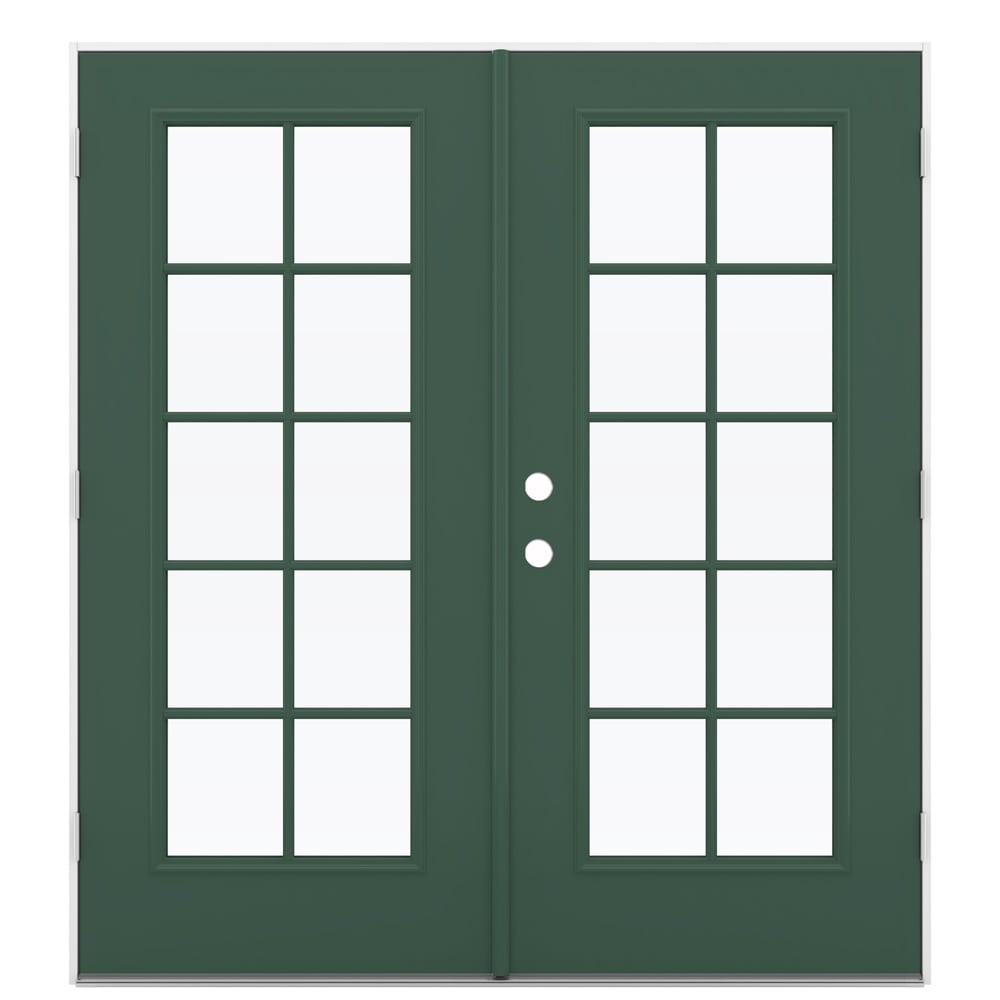JELD-WEN LOWOLJW192600090 French 72-in x 80-in x 4-9/16-in Jamb Low-e External Grilles Evergreen Steel French Left-Hand Outswing Double Patio Door