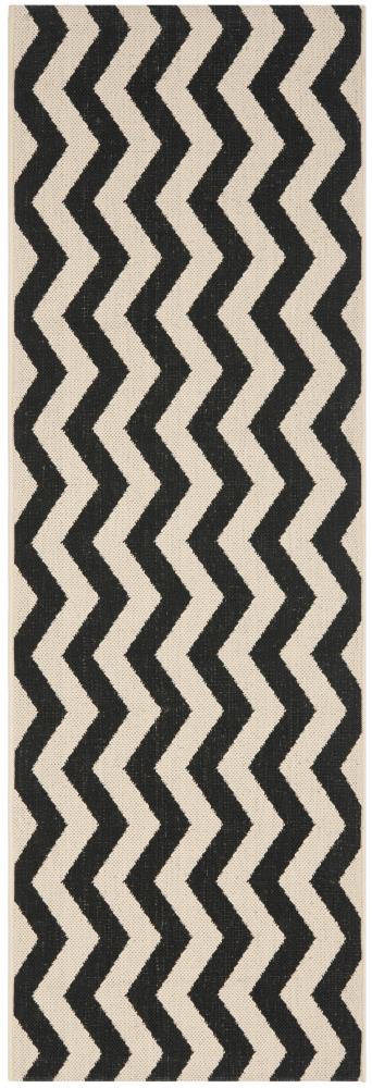 Safavieh CY6245-256-28 Courtyard Kula 2 x 8 (ft) Loomed Polypropylene Black/Beige Rectangular Indoor/Outdoor Chevron Coastal Runner rug