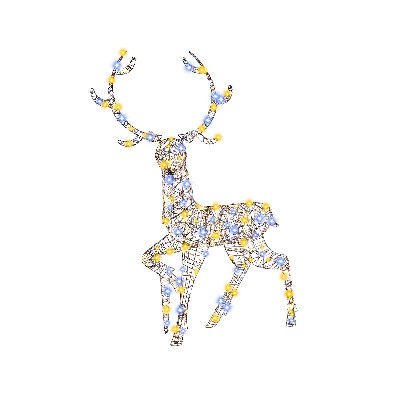 SUGIFT 4.6-ft Pre-Lit Christmas Reindeer with 170 Cold Warm LED Lights PE Rattan Metal Frame for Yard - Brown #ZMLW014SUGHY1628
