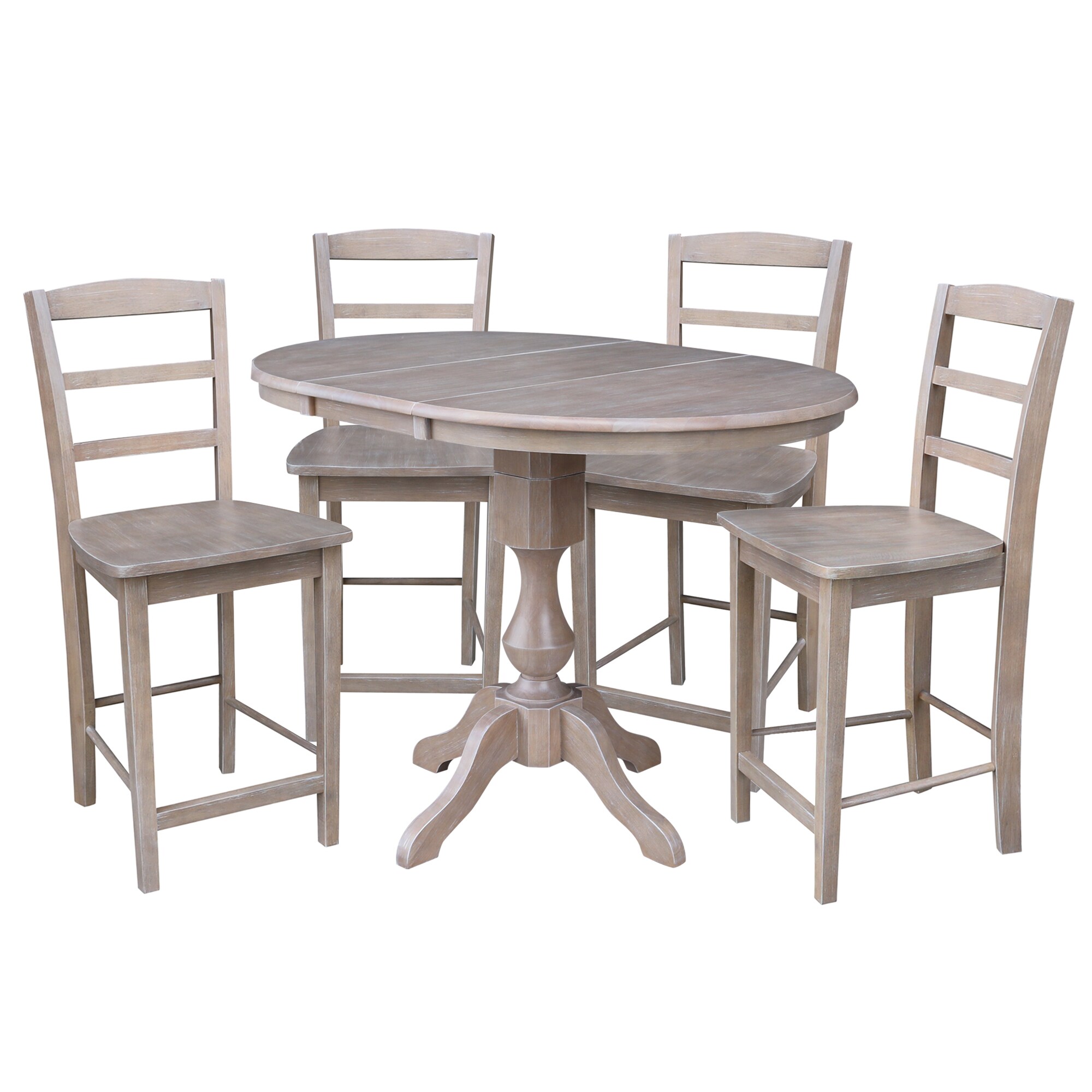 International Concepts K09-36RXT-11P-S402-4 Washed Gray Taupe Traditional Dining Room Set with Round Table (Seats 4)