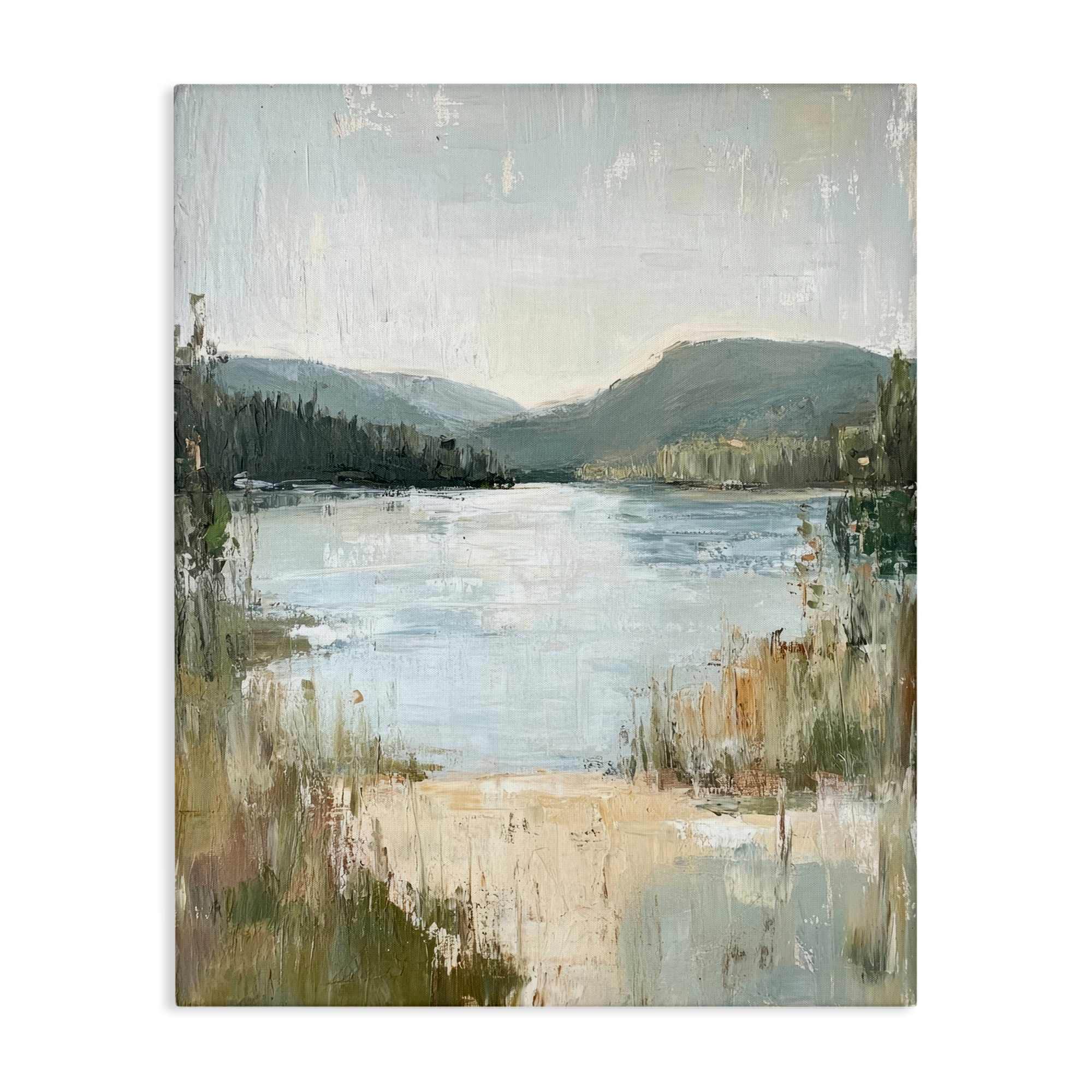 Stupell Industries BT-739-CN-16X20 Abstract Lake Shore and  Mountains Canvas design by Petal Prints Design