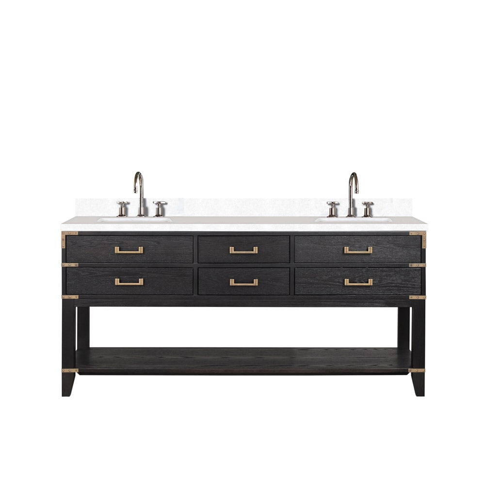 Lexora LVGR72DJ201 Greenberg 72-in Black Oak Undermount Double Sink Bathroom Vanity with White Quartz Top (Faucet Included)