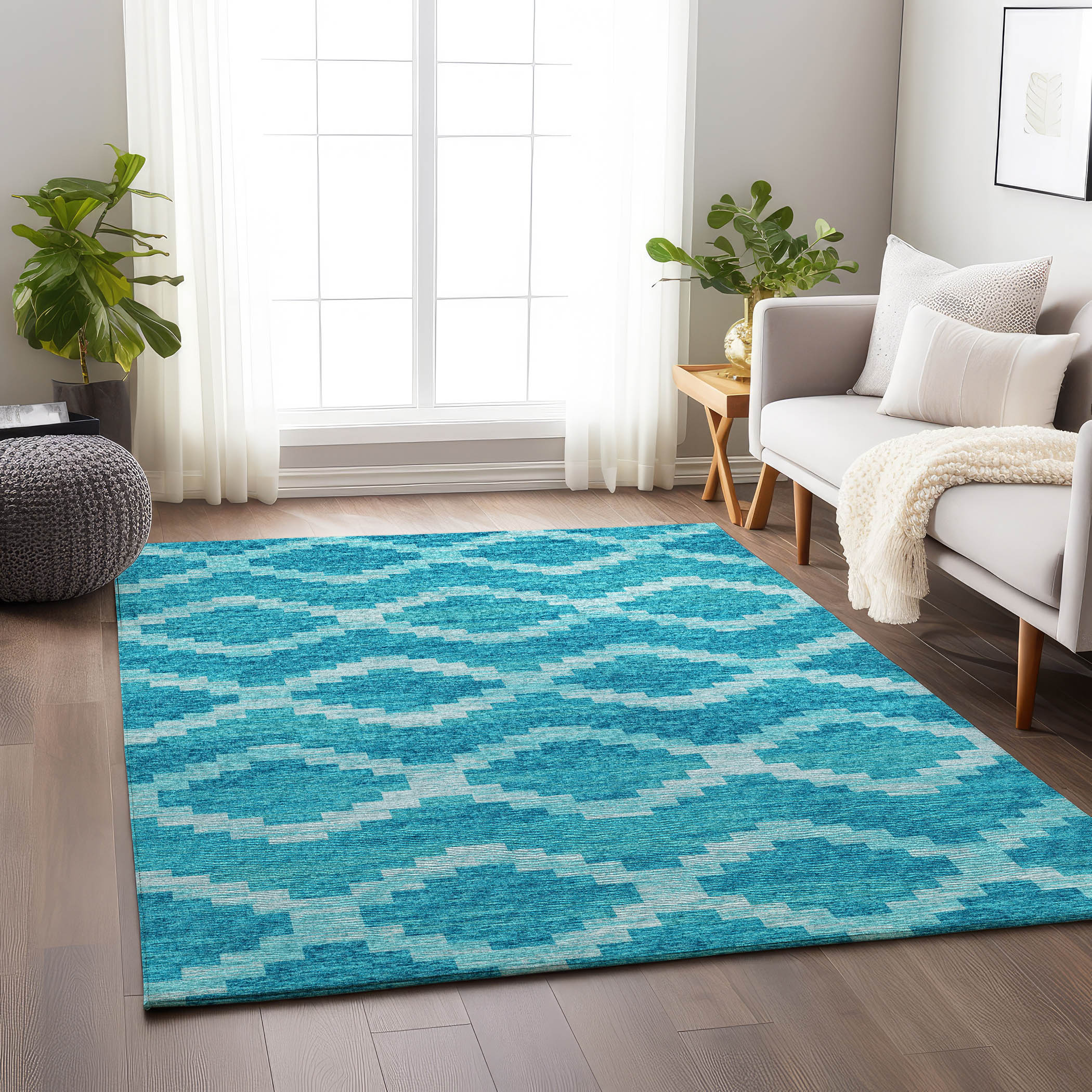 Addison Rugs AMF115TU9X12 Mayfield AMF115TU 9 x 12 (ft) Loomed Polyester Turquoise Rectangular Indoor Geometric Machine washable Area rug