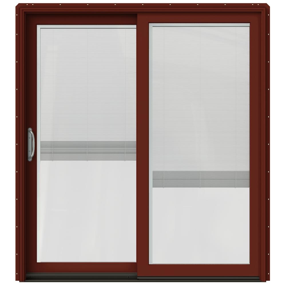 JELD-WEN LOWOLJW220100369 72-in x 80-in Low-e Blinds Between The Glass Mesa Red Clad-wood Sliding Left-Hand Sliding Double Patio Door Screen Included