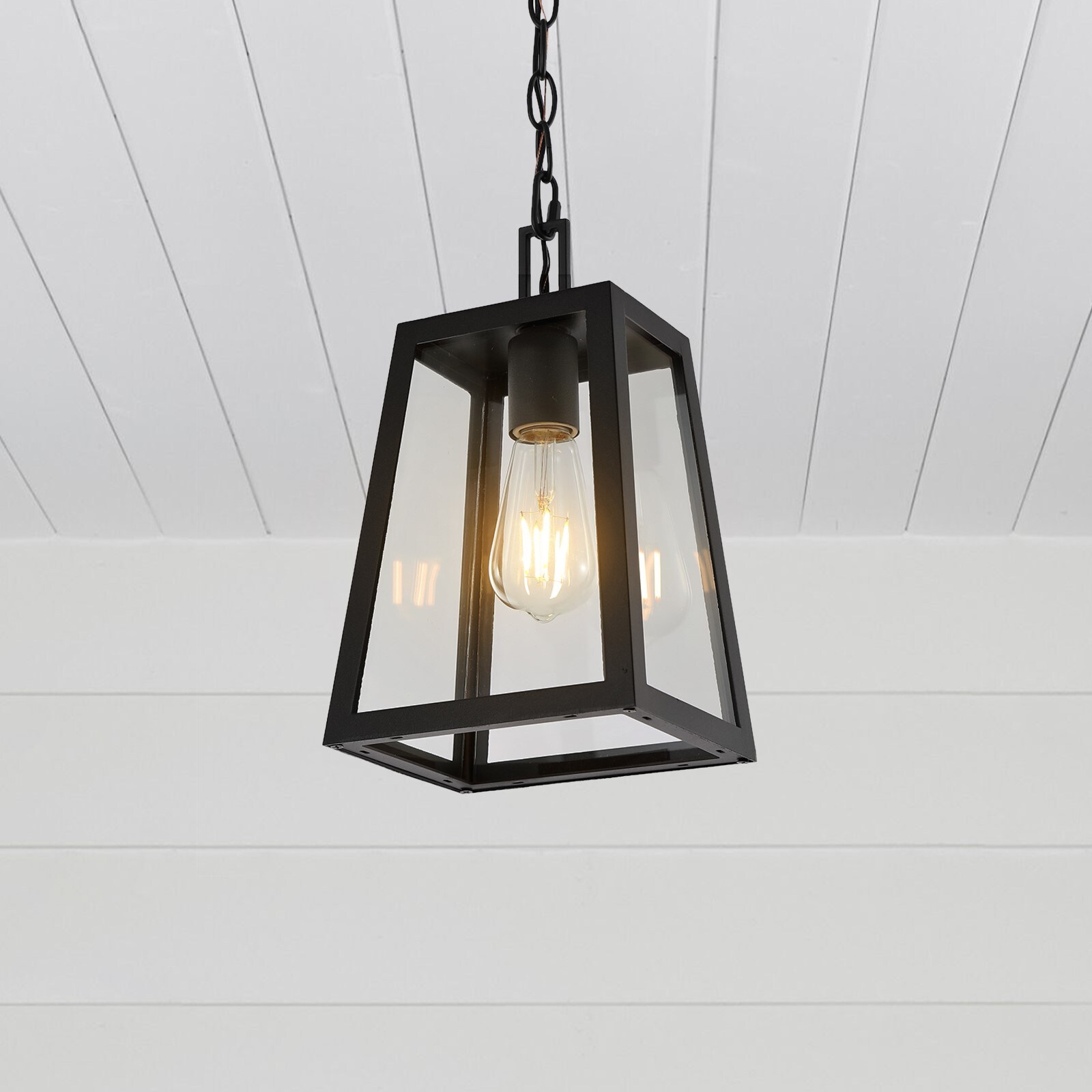 Black Glass LED Lantern Pendant Light