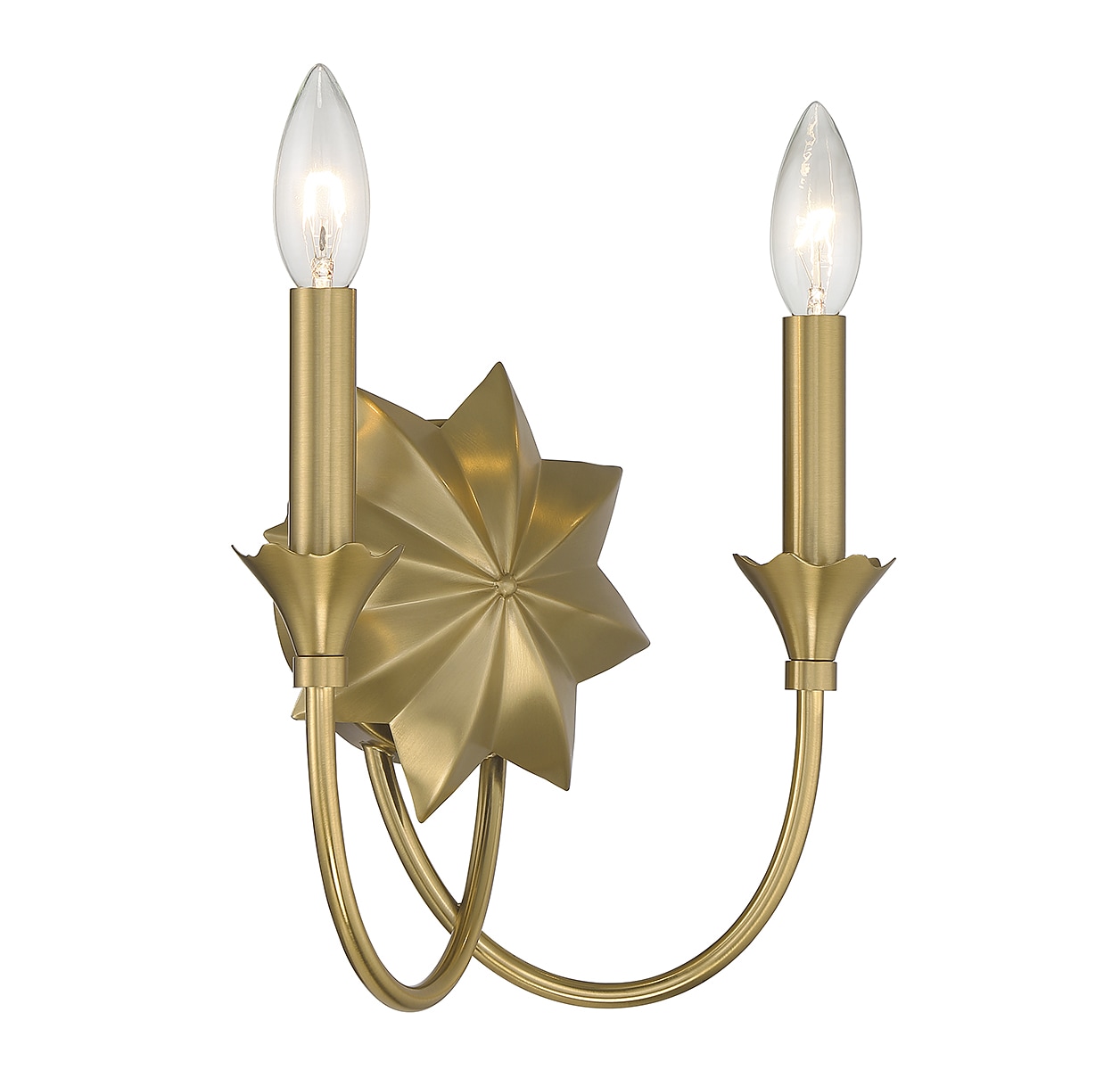 Warm Brass 2-Light Dimmable Wall Sconce with Star Design