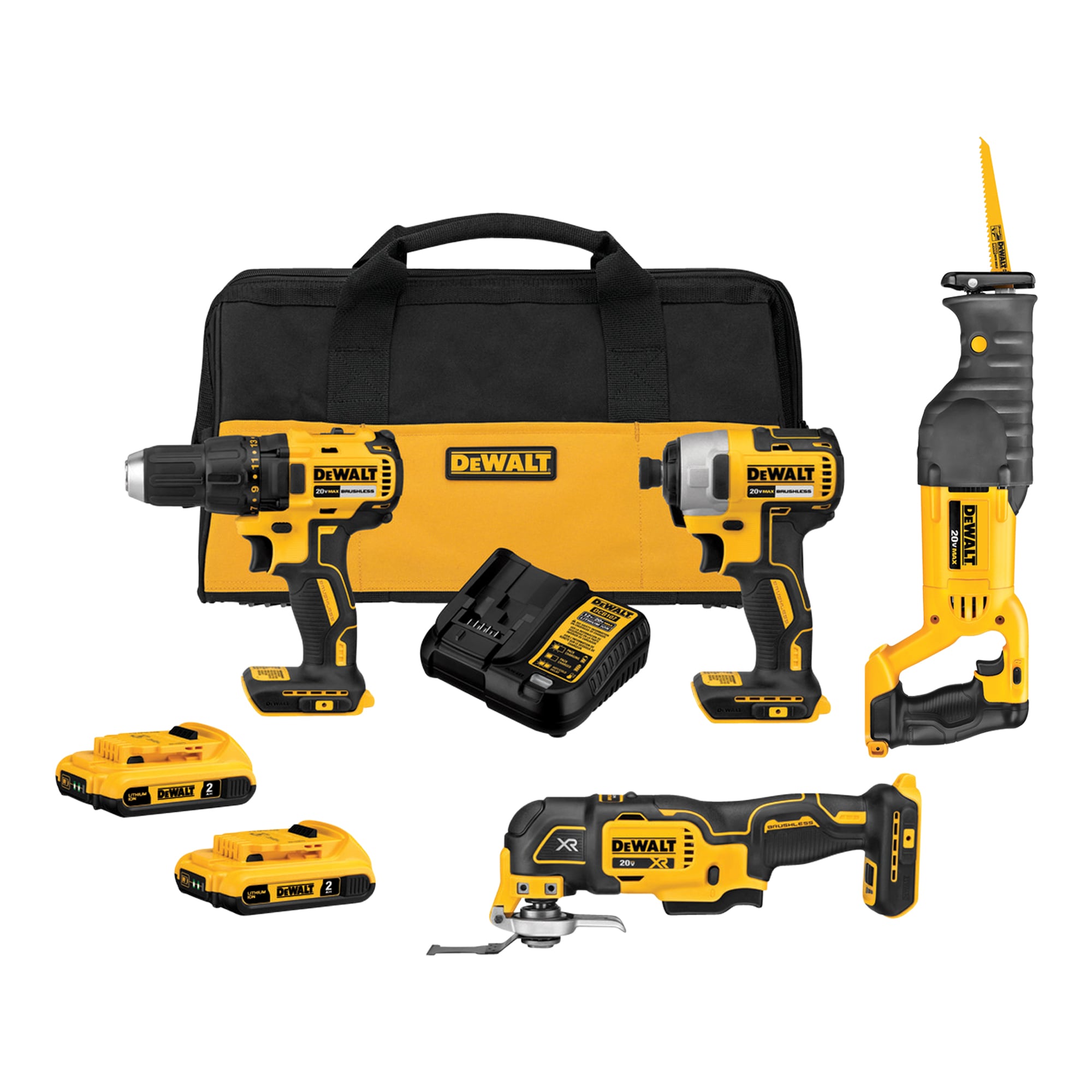 DEWALT 3-Tool 20-Volt Max Brushless Power Tool Combo Kit with Soft Case (2-Batteries and charger Included) & 20-volt Max Variable Speed Cordless