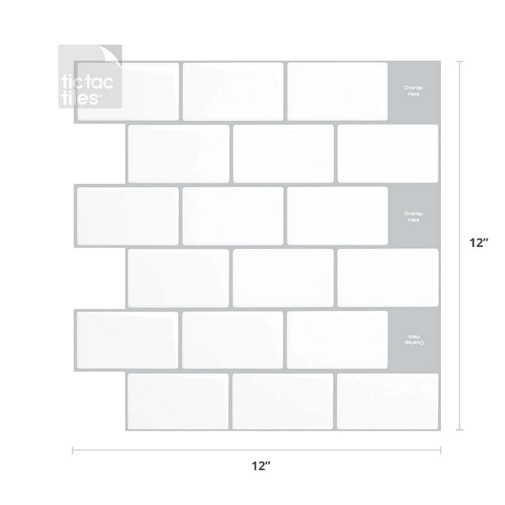 Tic Tac Tiles Subway White, Gray 12-in x 12-in Glossy PVC Brick Subway ...