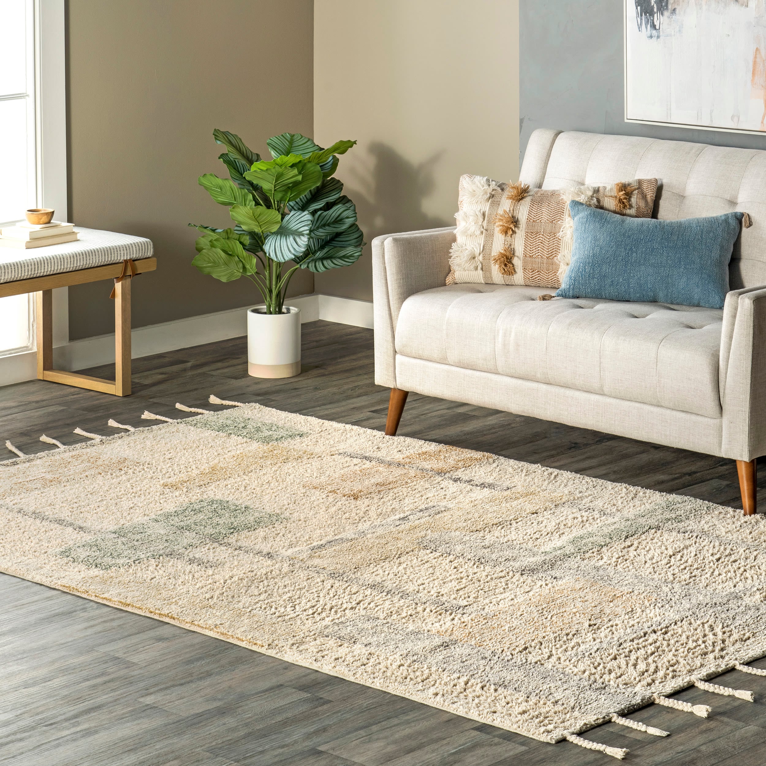Ivory and Multicolor Wool Blend Tufted 6' x 9' Area Rug