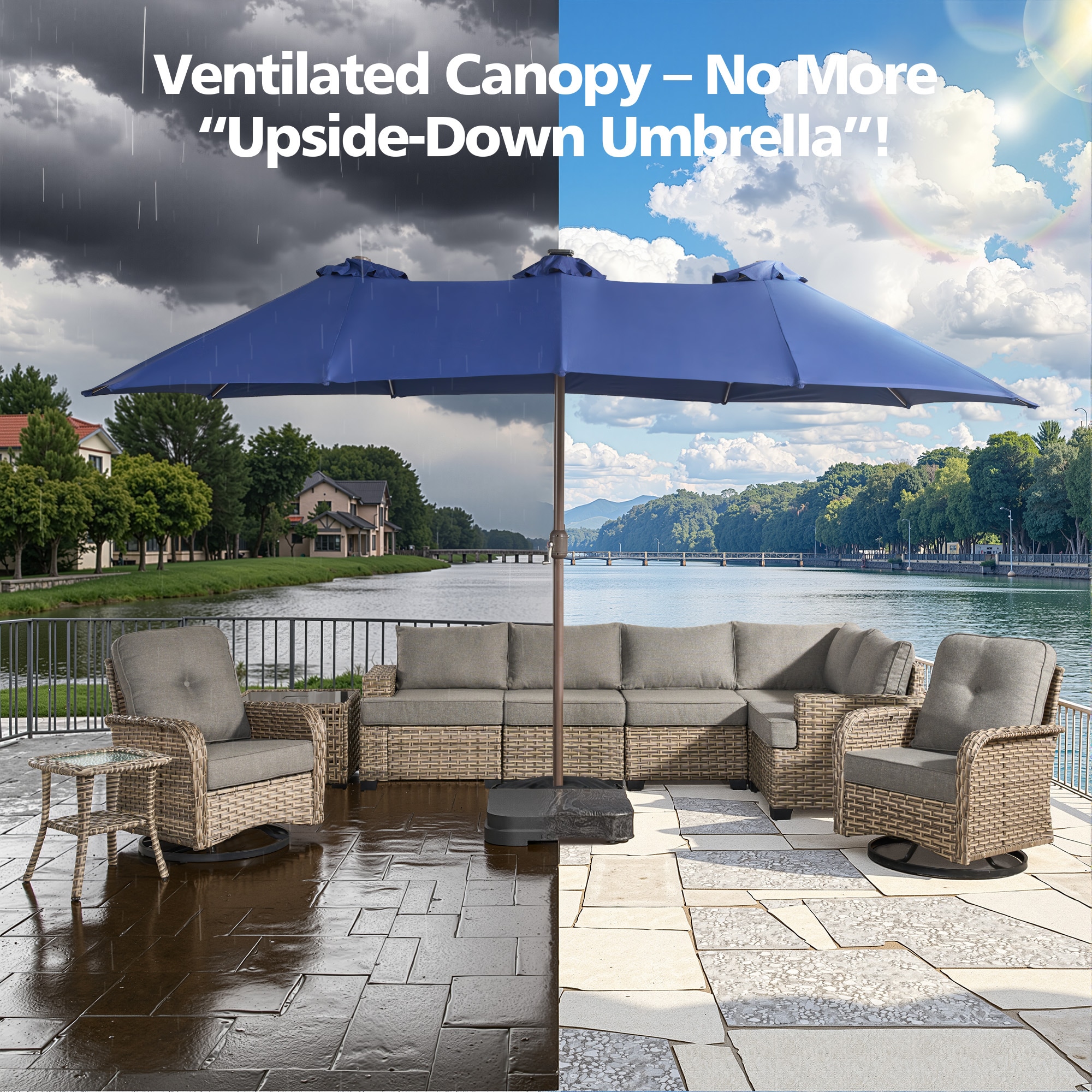 inverted umbrella patio shades PURPLE LEAF Cantilever Telescopic | Offset Shade open designno need to move furniture! Shadowspec Serenity 10' Square EASY