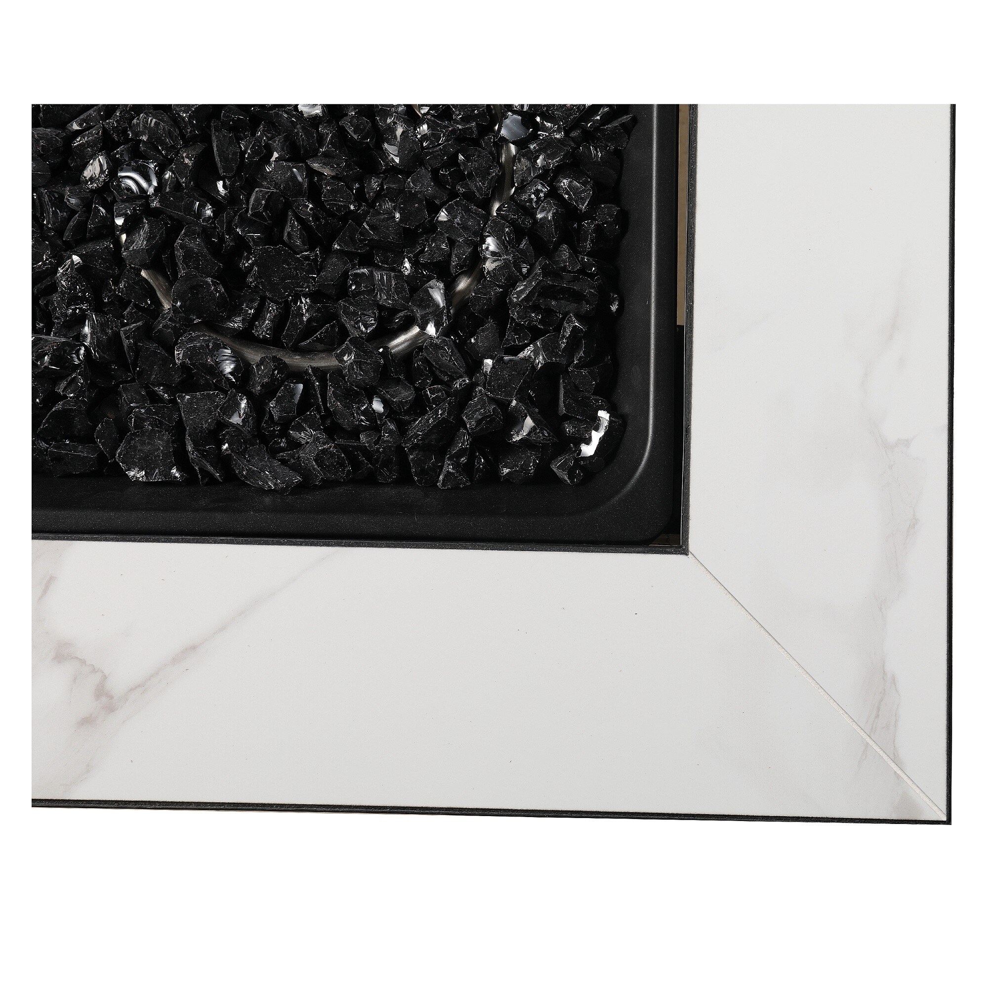 Gray Faux Marble Gas Fire Pit Table with Steel Base