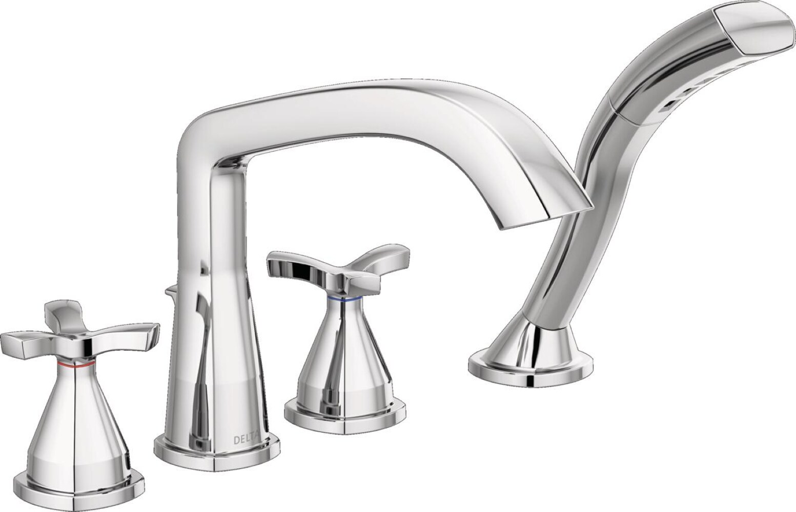 Delta T47766-PR Lumicoat Chrome 2-handle Deck-mount Roman Mid-arc Bathtub Faucet with Hand Shower