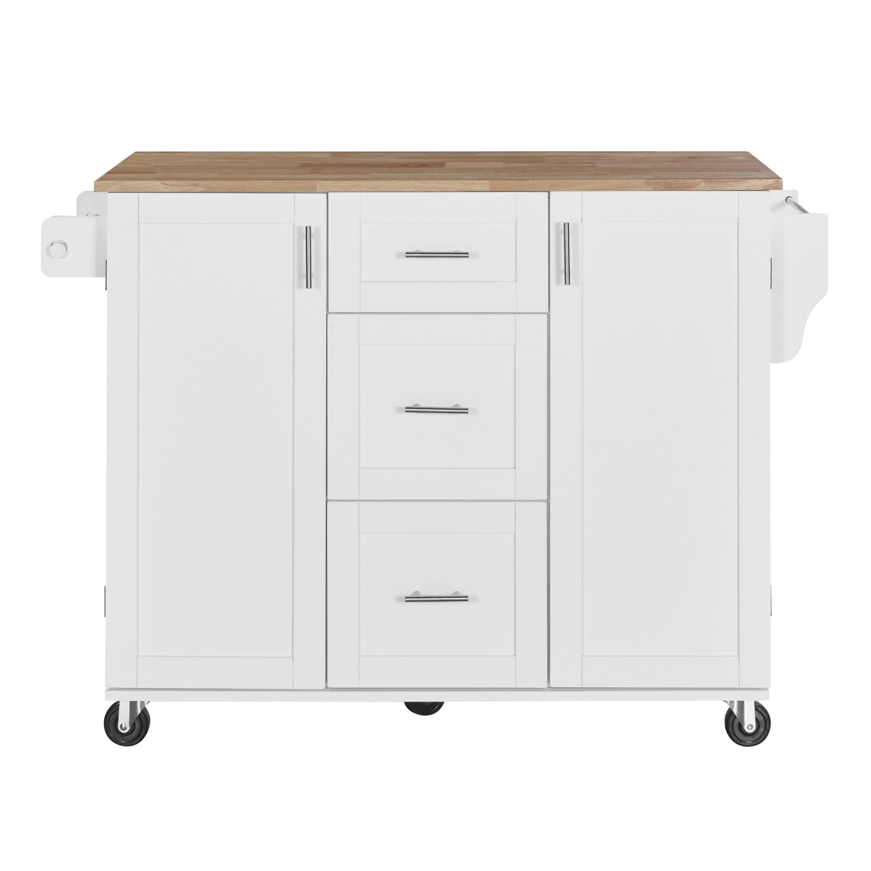 Miki Shinly KK-9AAW-47QI White Wood Base with MDF Wood Top Rolling Kitchen Island ( 17-in x 50-in x 36.85-in )