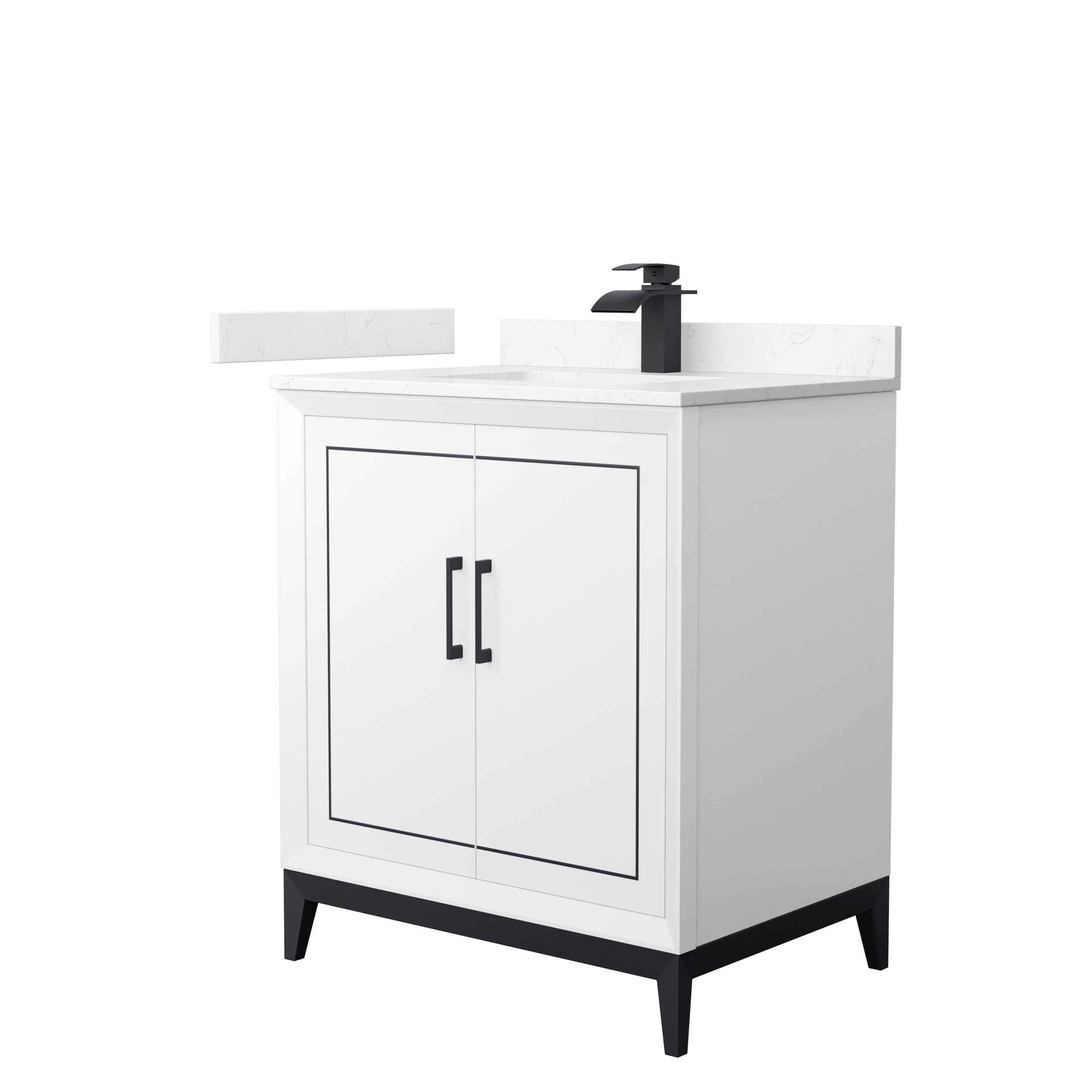 Wyndham Collection WCH515130SWBC2UNSMXX Marlena 30-in White with Matte Black Trim Undermount Single Sink Bathroom Vanity with Carrara Cultured Marble Top