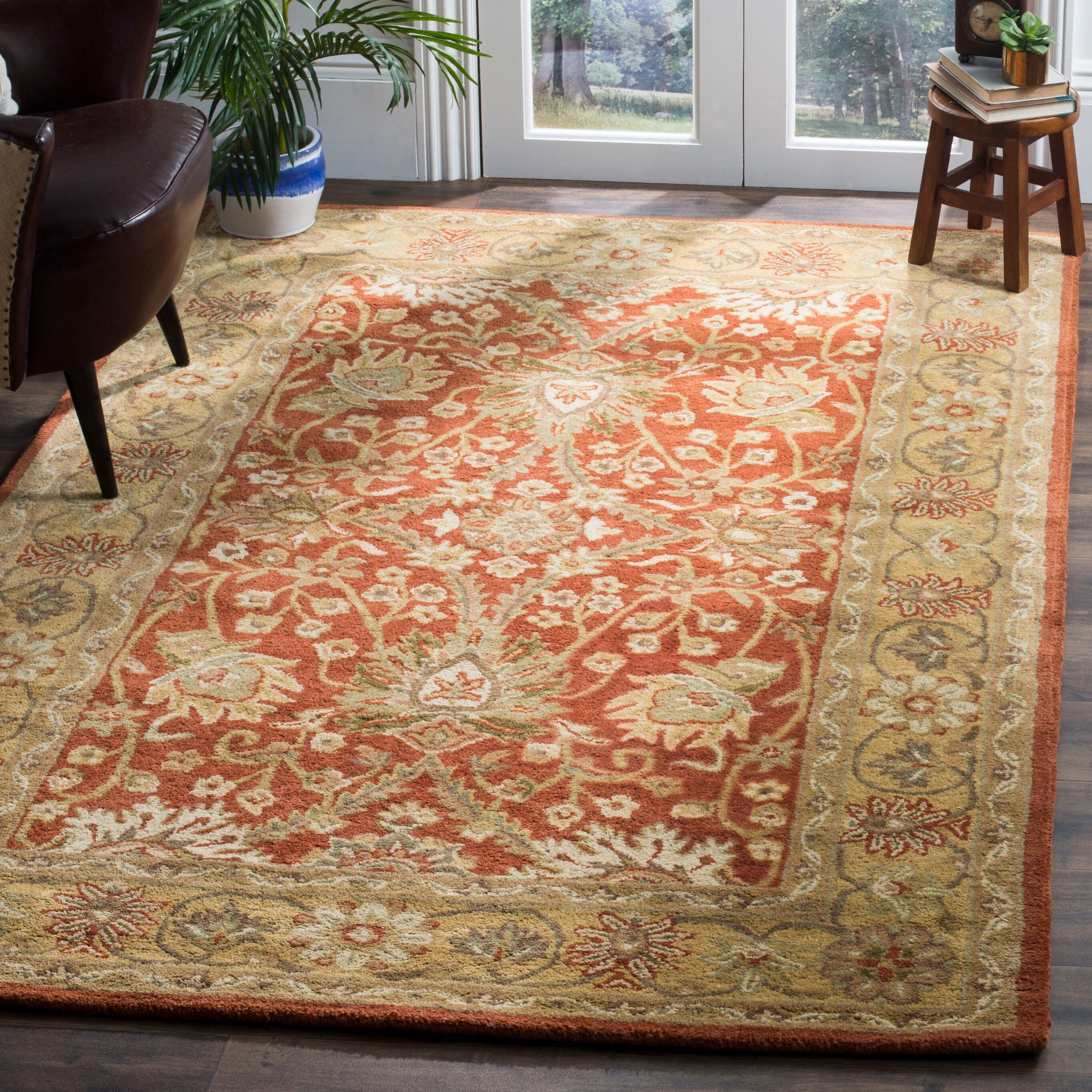 Safavieh AT249C-9 Antiquity Jilias 8 x 11 (ft) Tufted Wool Rust/Gold Rectangular Indoor Floral/Botanical Vintage Area rug
