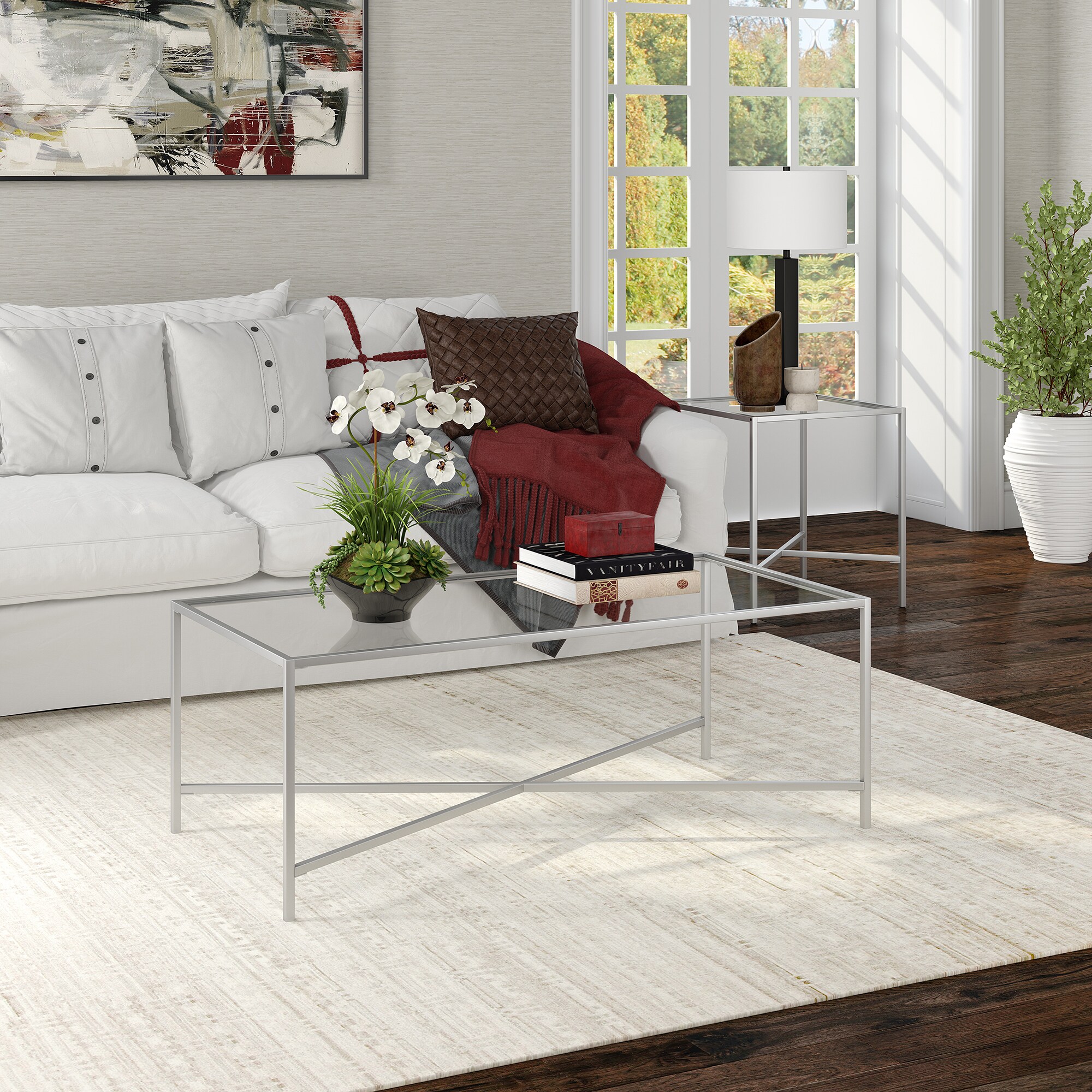 Hailey Home Henley Powder Coated Silver Glass Industrial Coffee Table at Lowes