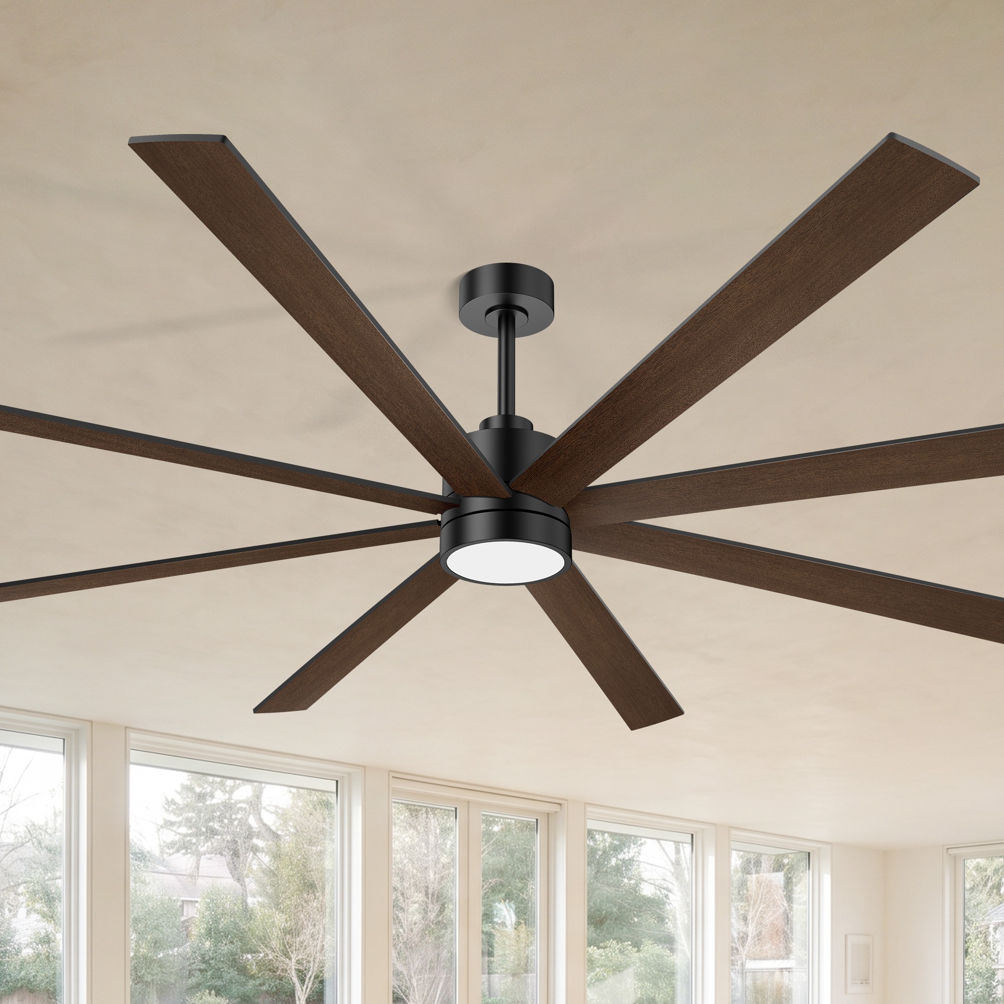 Breezary 72-in Matte Black with Black and Dark Walnut Blades LED Chandelier Ceiling Fan With Light and Remote Control Included 8 -Blade
