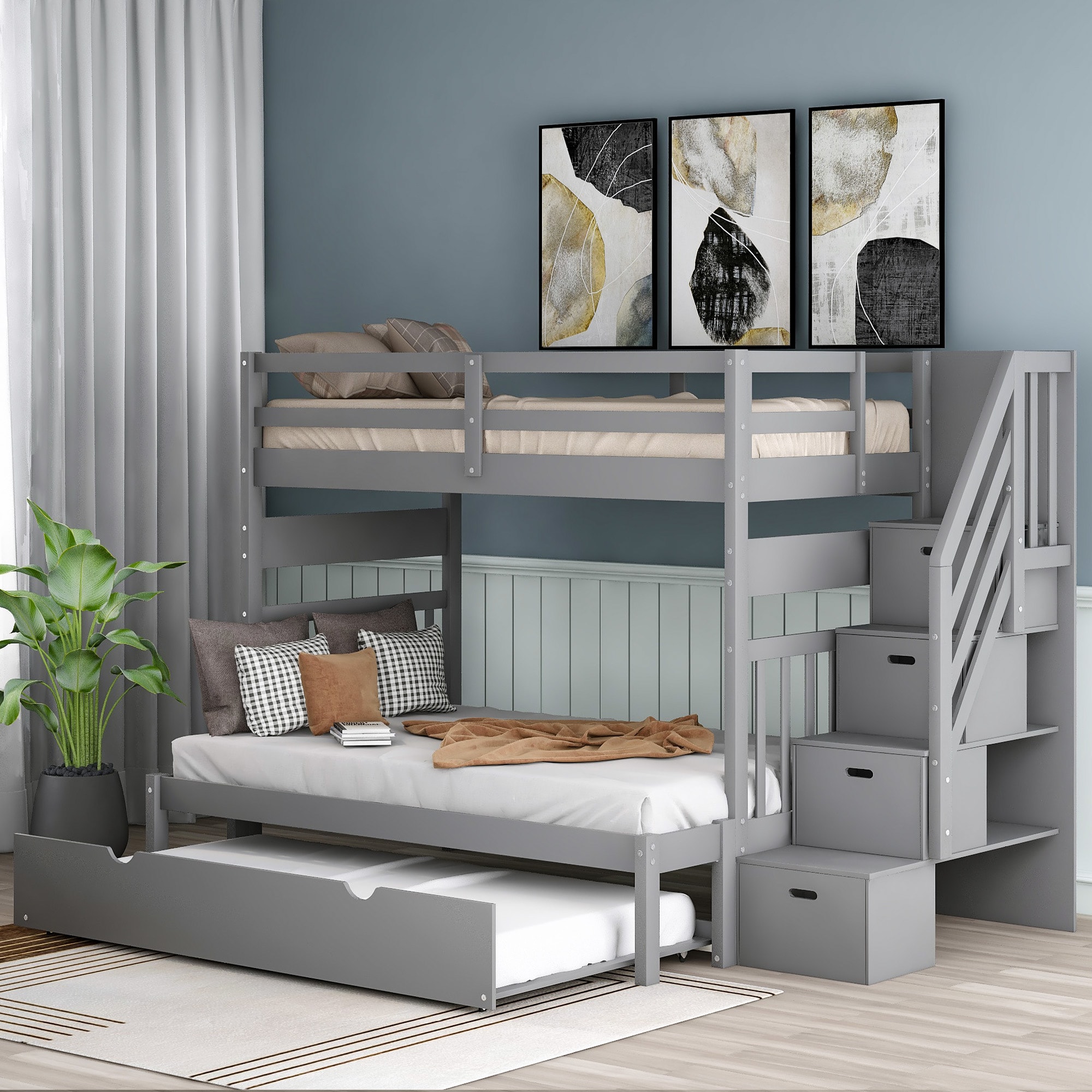 Qualler BLE000025E Gray Twin over twin Bunk Bed