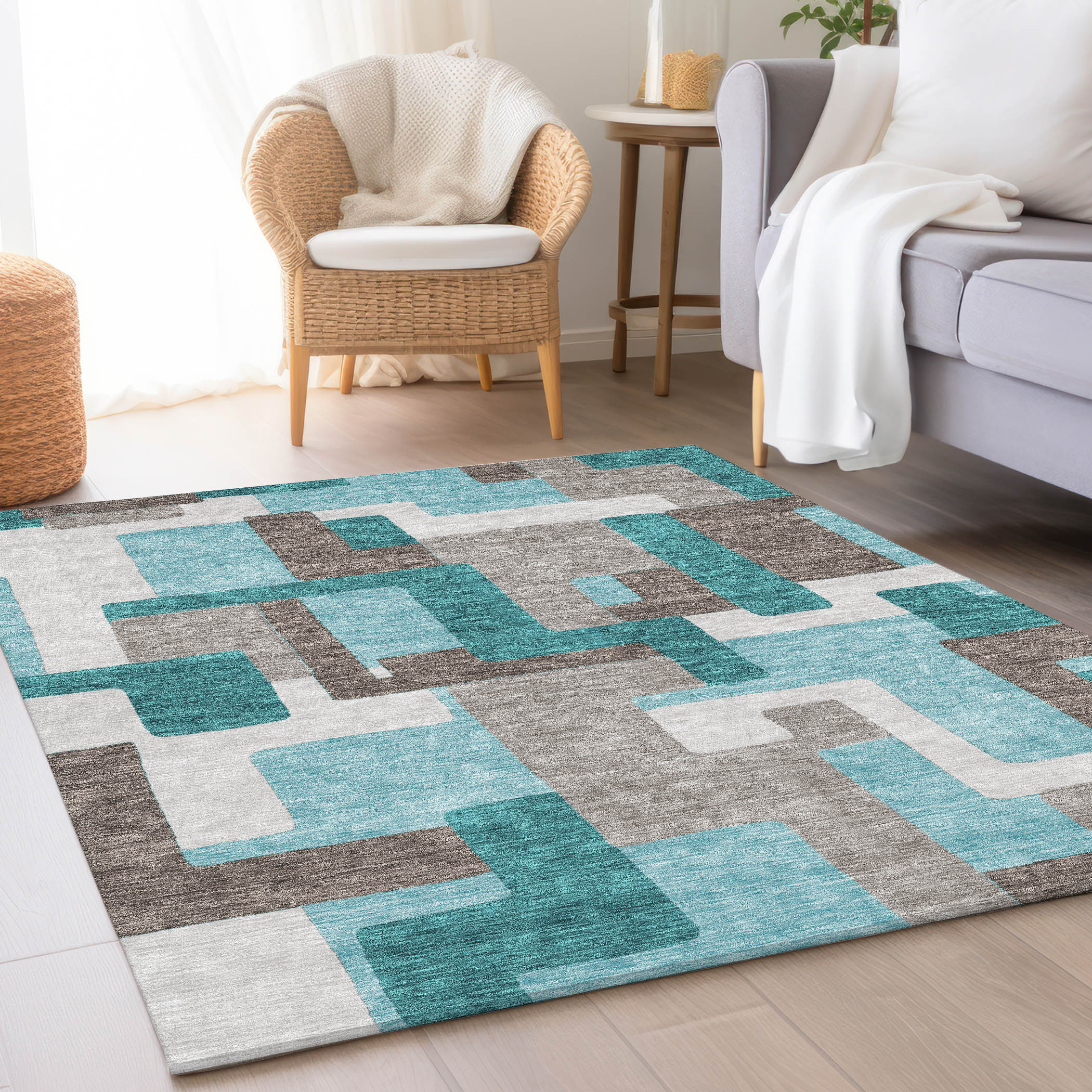 Addison Rugs ACN740TE3X5 Chantille ACN740TE 3 x 5 (ft) Polyester Teal Rectangular Indoor/Outdoor Geometric Machine washable Area rug
