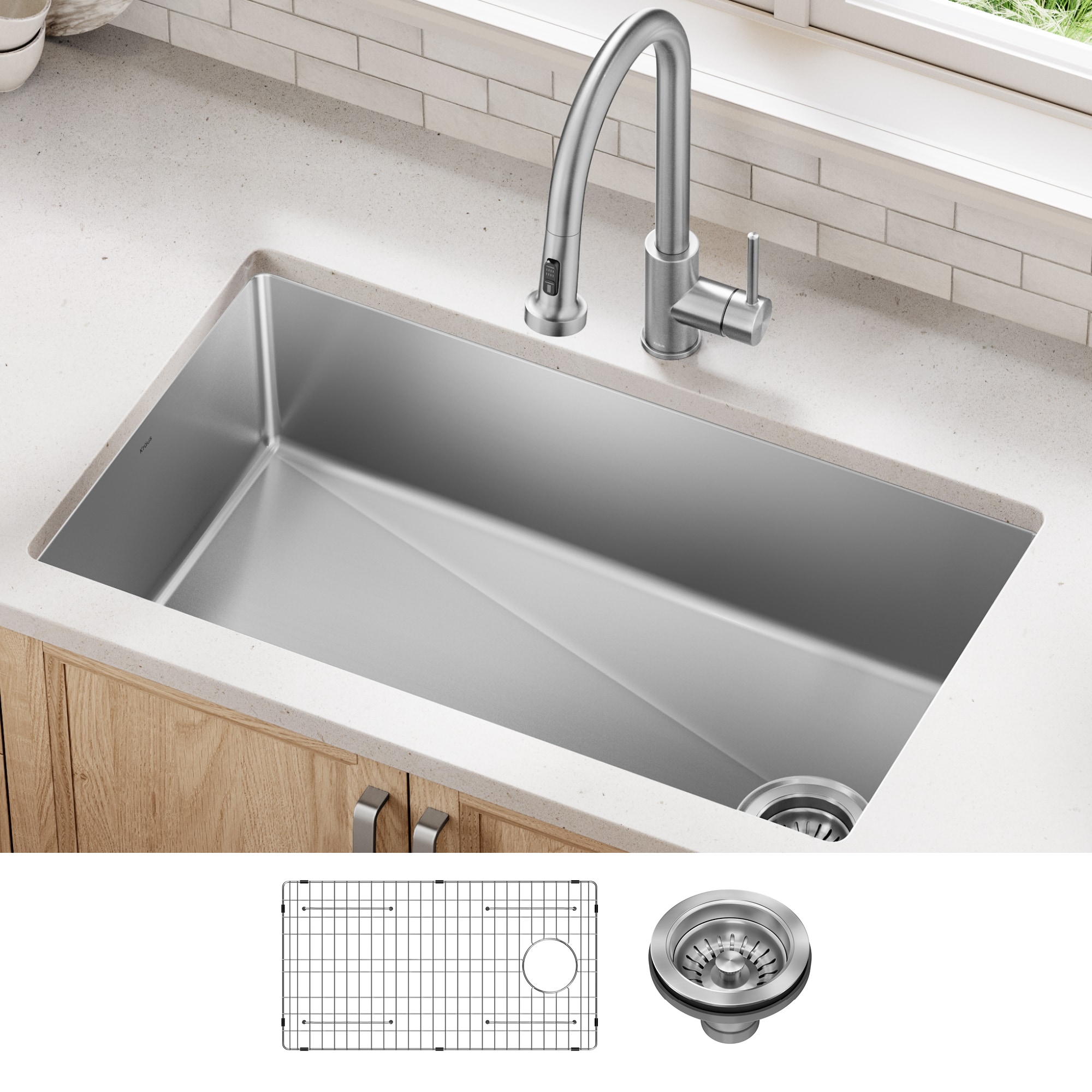 Kraus KHU640-33 Fairlane Undermount 32.5-in x 19-in Stainless steel Single bowl 18 -Gauge Kitchen Sink
