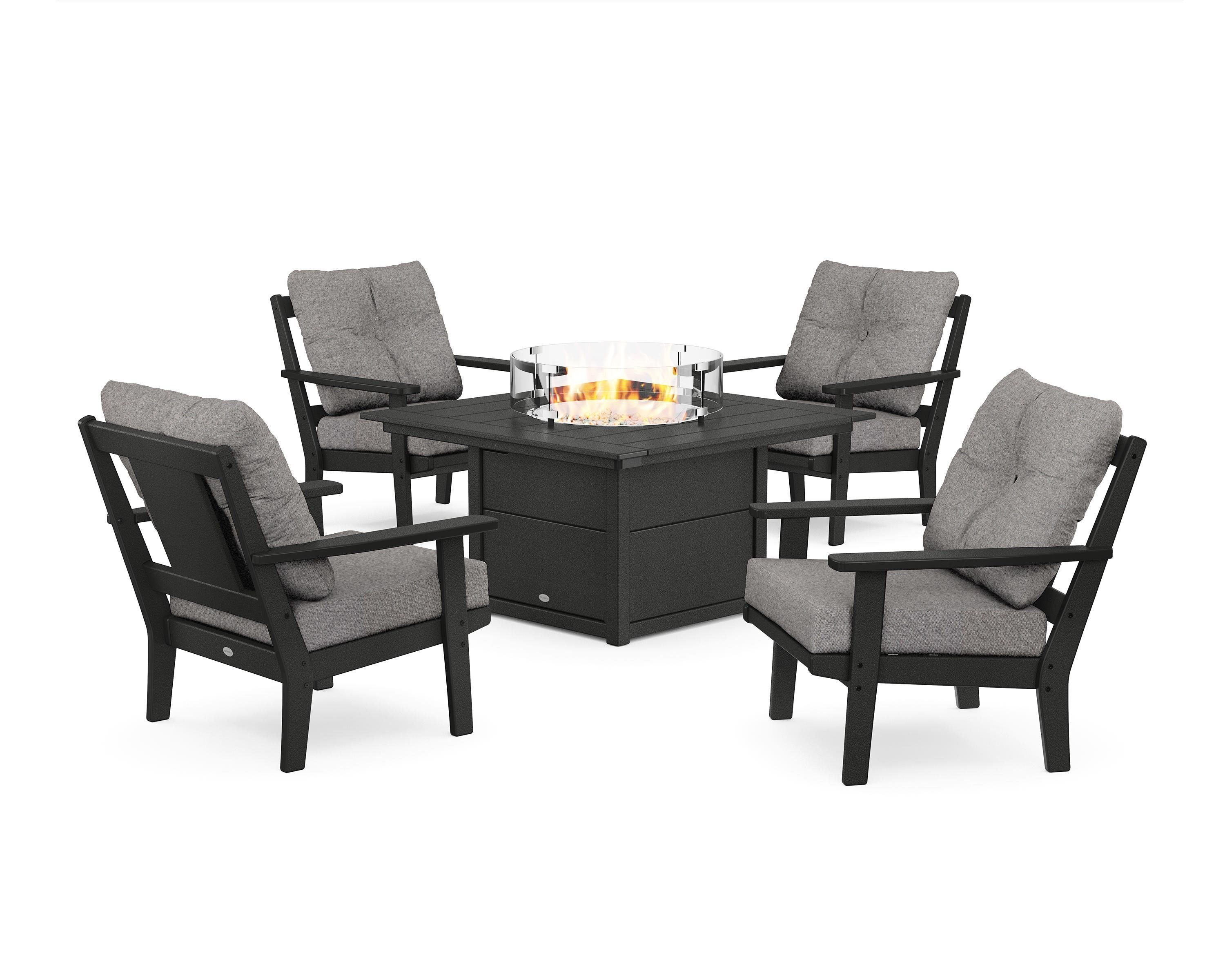 POLYWOOD PWS2146-2-BL145980 Prairie 5 -Piece Patio Conversation Set with Gray Cushions