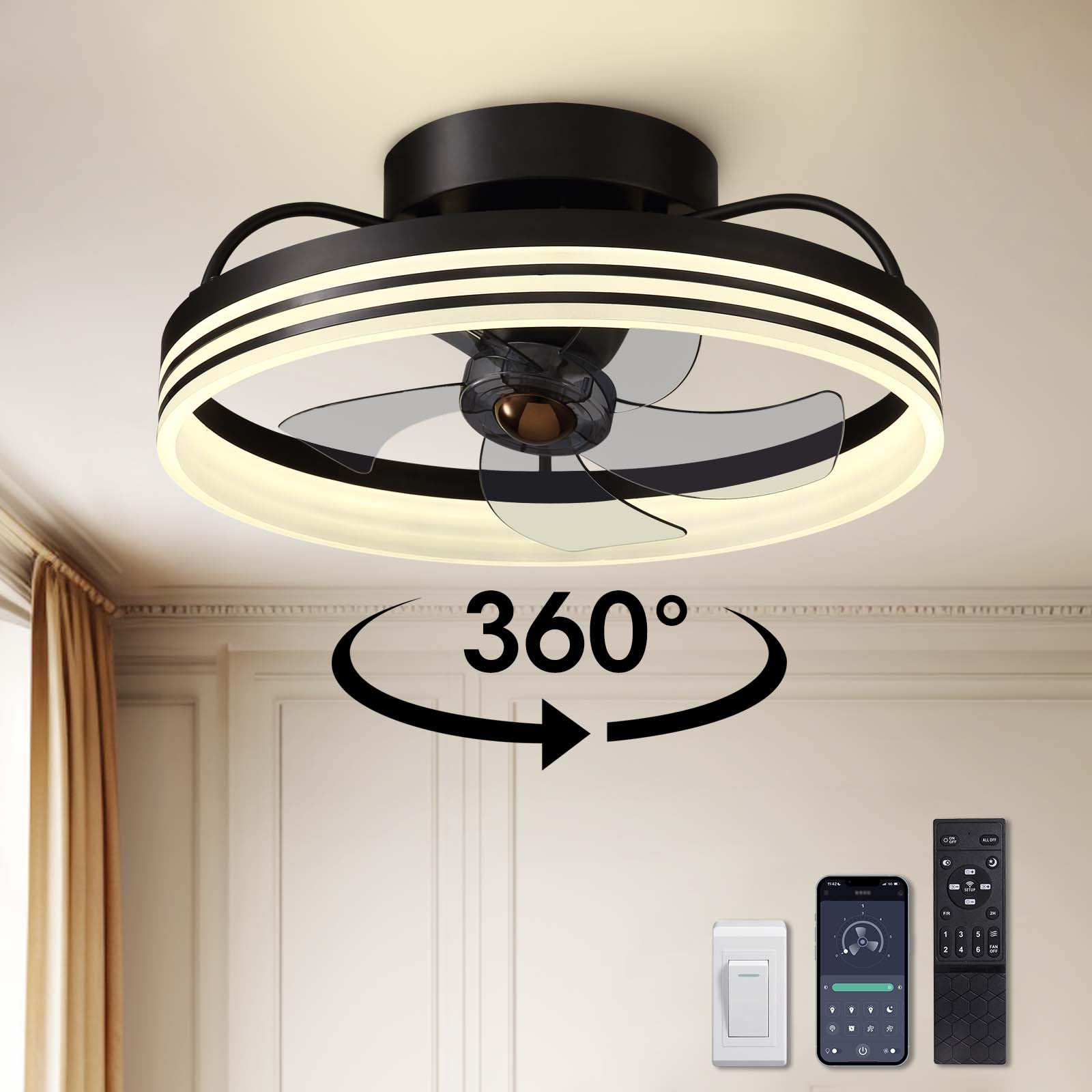 SILJOY CFL-1105-03 Flush mount Ceiling Fan with Light and Remote Control Include