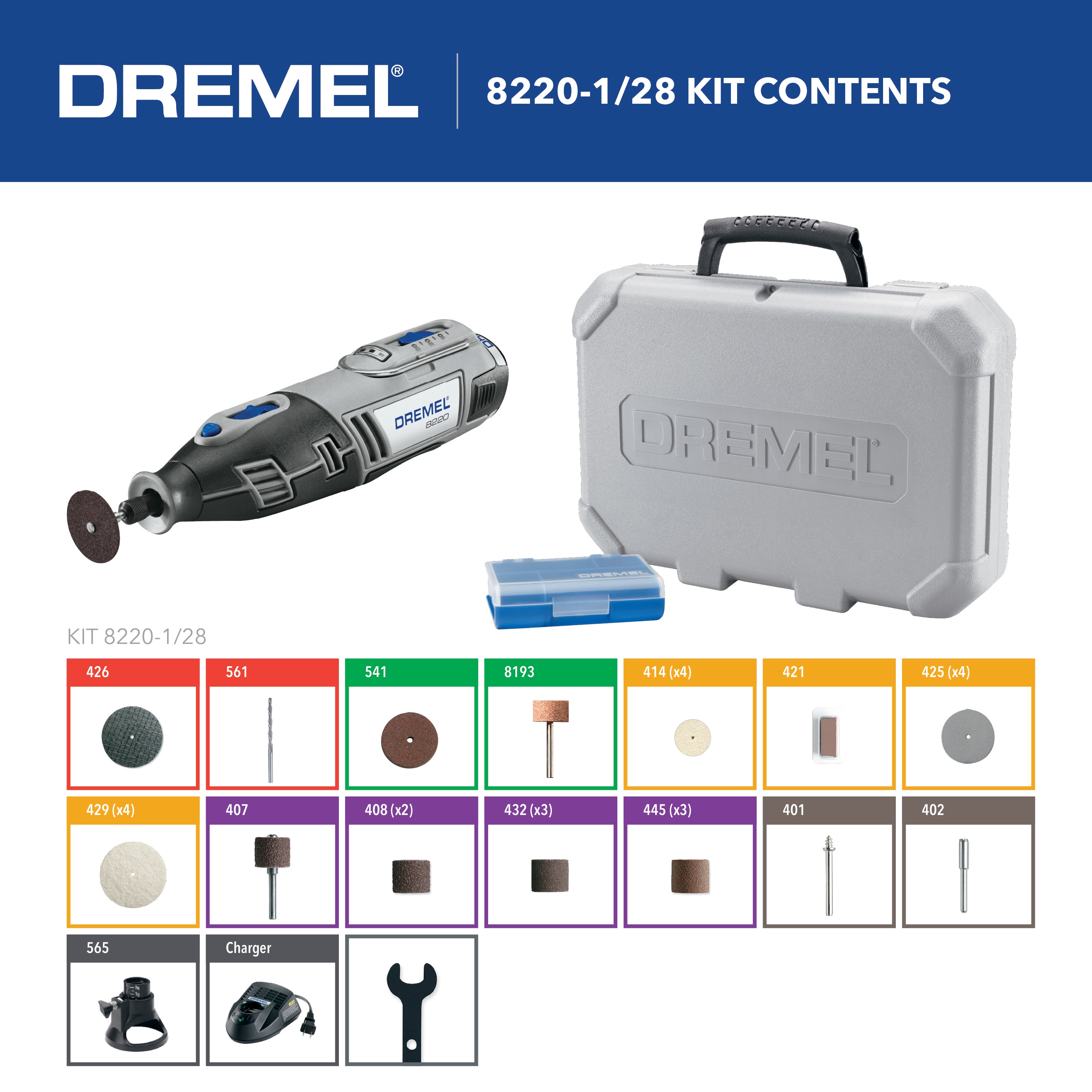 F0138220JL Dremel, Dremel 8220 Cordless Rotary Tool, UK Plug, 180-9712