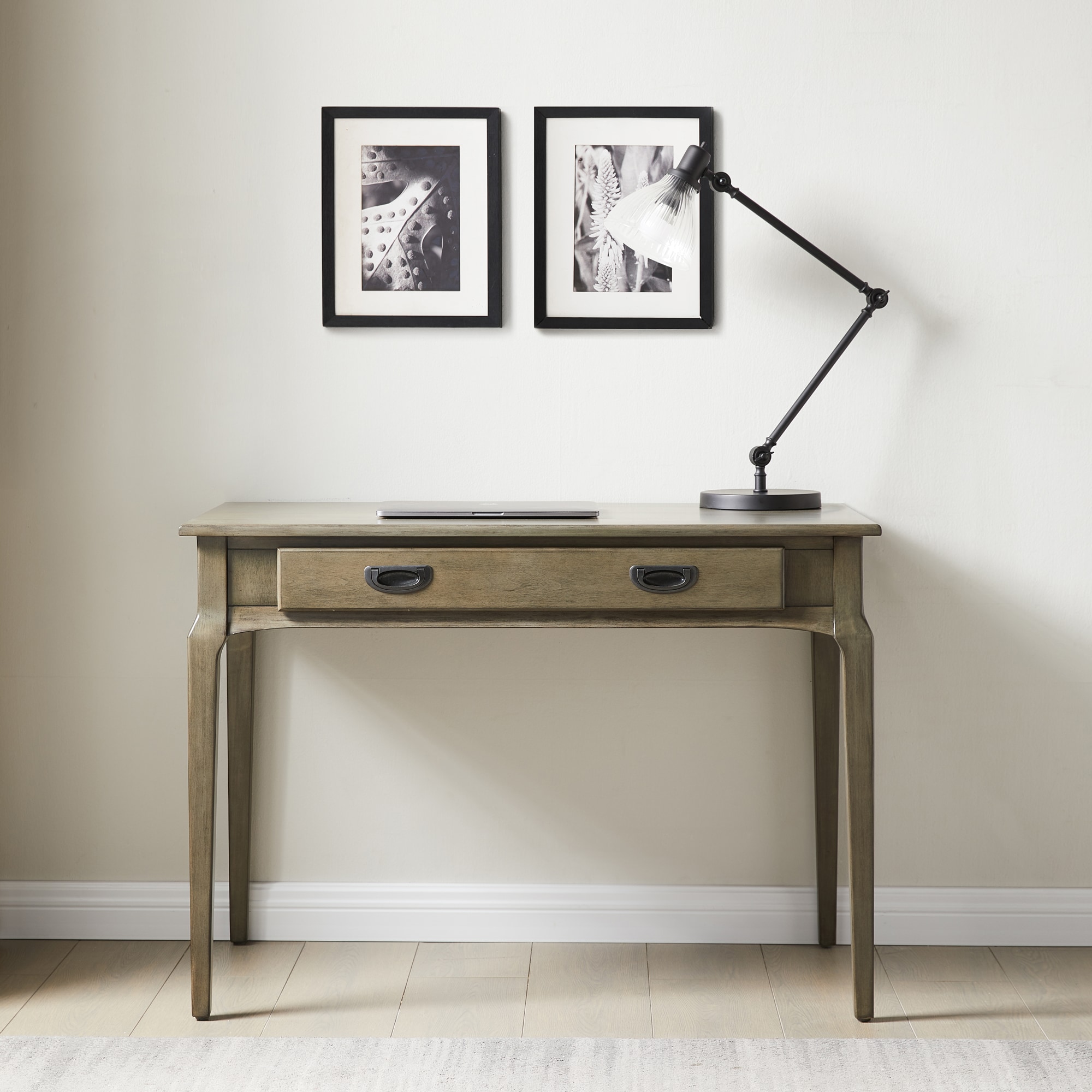 Smoke Gray Solid Wood Laptop Desk with Drawer