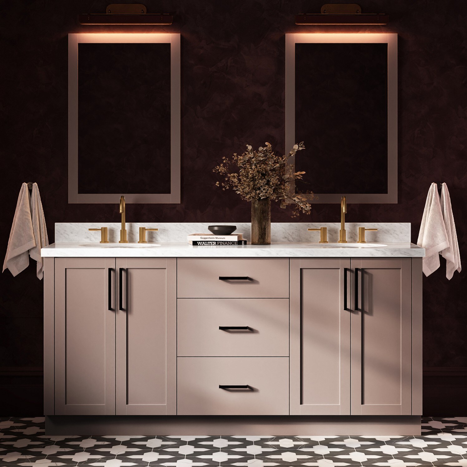 ARIEL Loren 72-in Mocha Undermount Double Sink Bathroom Vanity with Carrara White Marble Marble Top