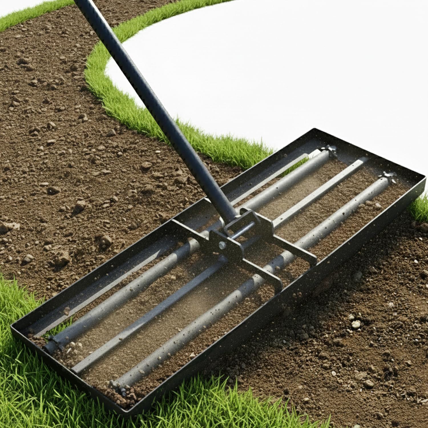 Oyezvary - Lawn Leveling Rake 30 by 10 Inch Steel Base with 78 Inch Adjustable Handle for Soil S...