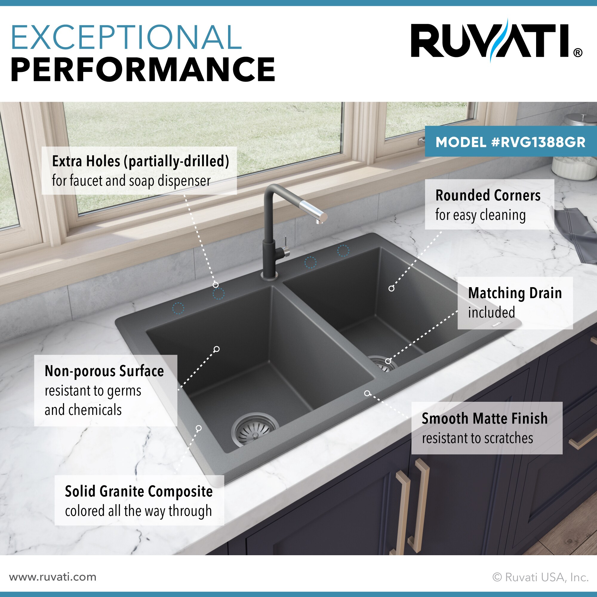 Ruvati RVG1388GR Kitchen-Sinks - View #5