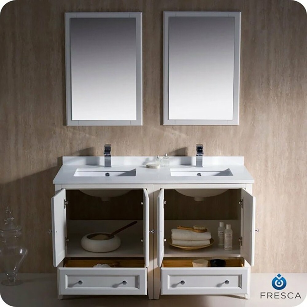 Antique White 48" Double Sink Freestanding Vanity with Quartz Top