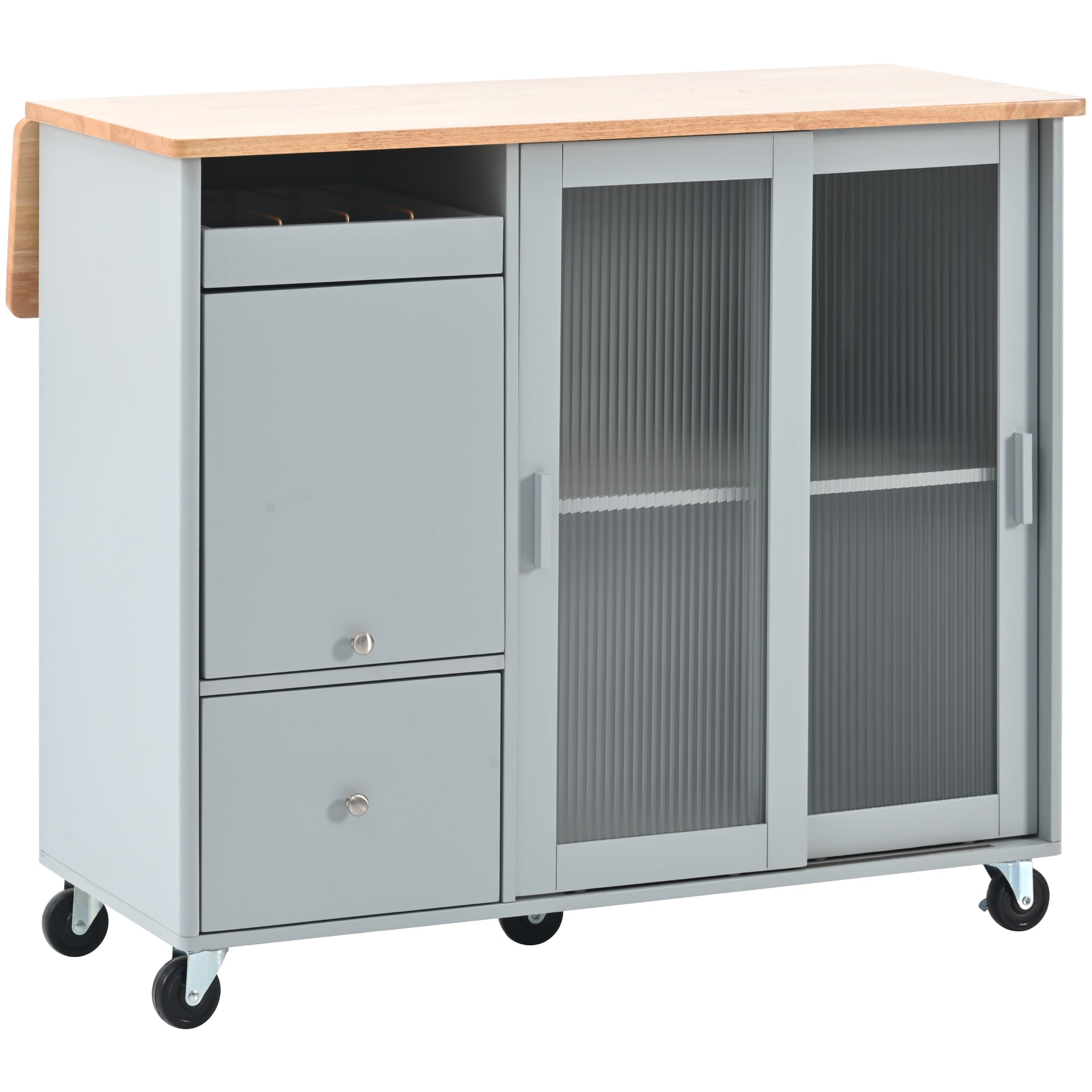 Runesay Blue Mdf Base with Mdf Wood Top Rolling Kitchen Island (26.97-in x 44.03-in x 37-in)