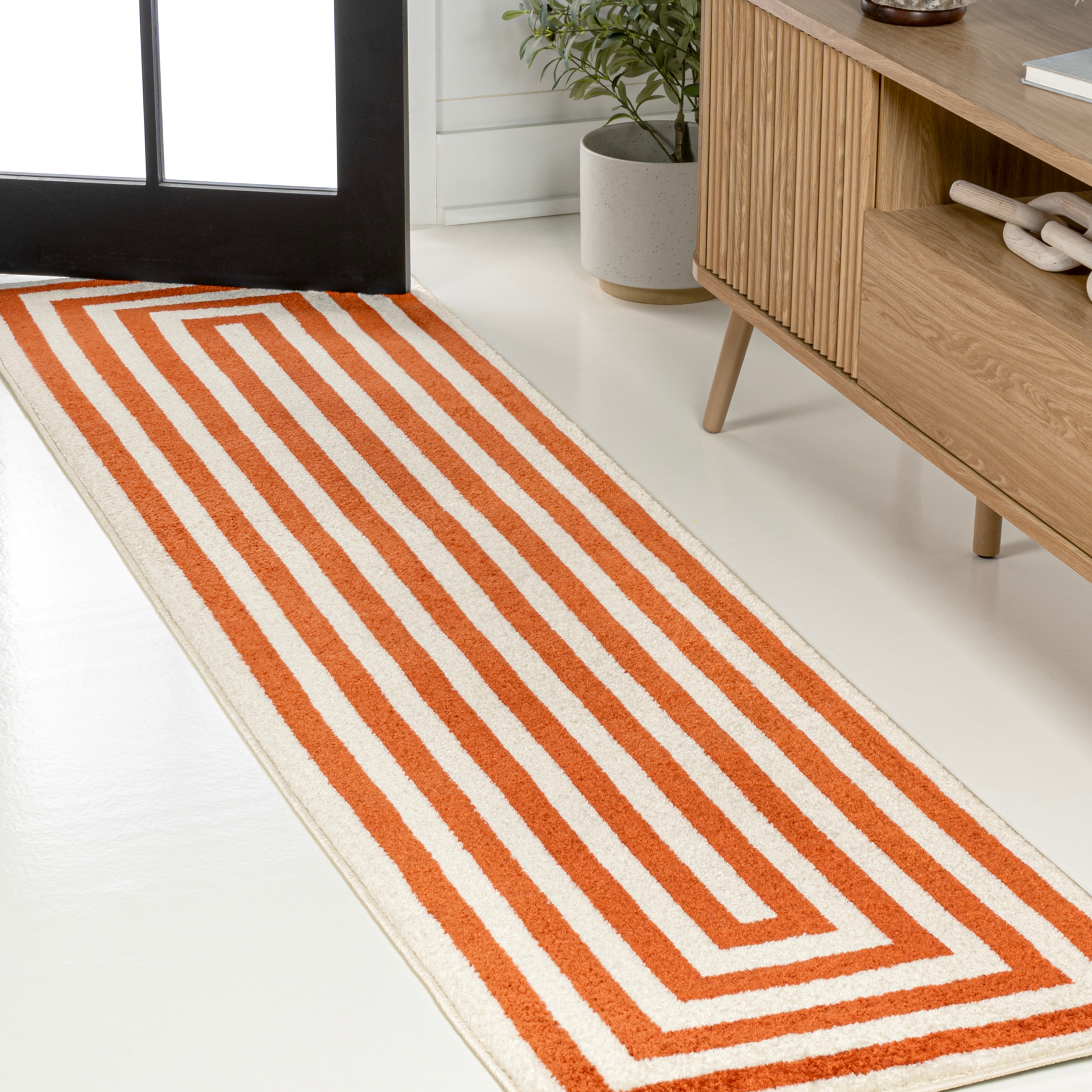 JONATHAN  Y MOH211B-28 MOROCCAN HYPE Bandol Mitre Stripe 2 x 8 (ft) Loomed Polypropylene Terracotta/Ivory Rectangular Indoor Stripe Moroccan Runner rug