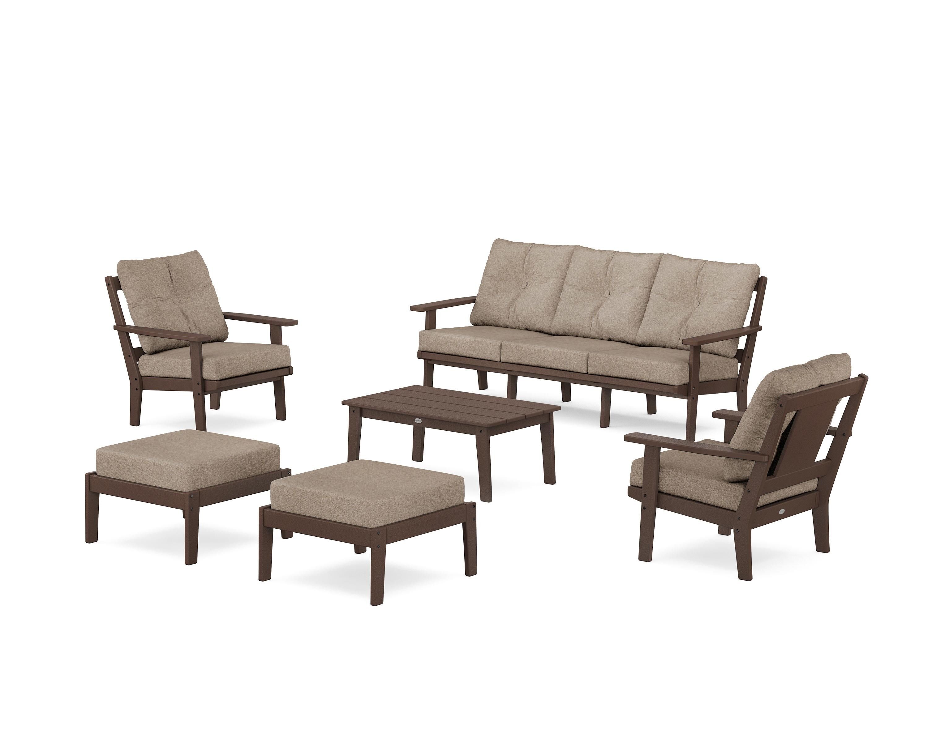 POLYWOOD PWS2147-2-MA146010 Prairie 6 -Piece Patio Sofa Conversation Set with Brown Cushions