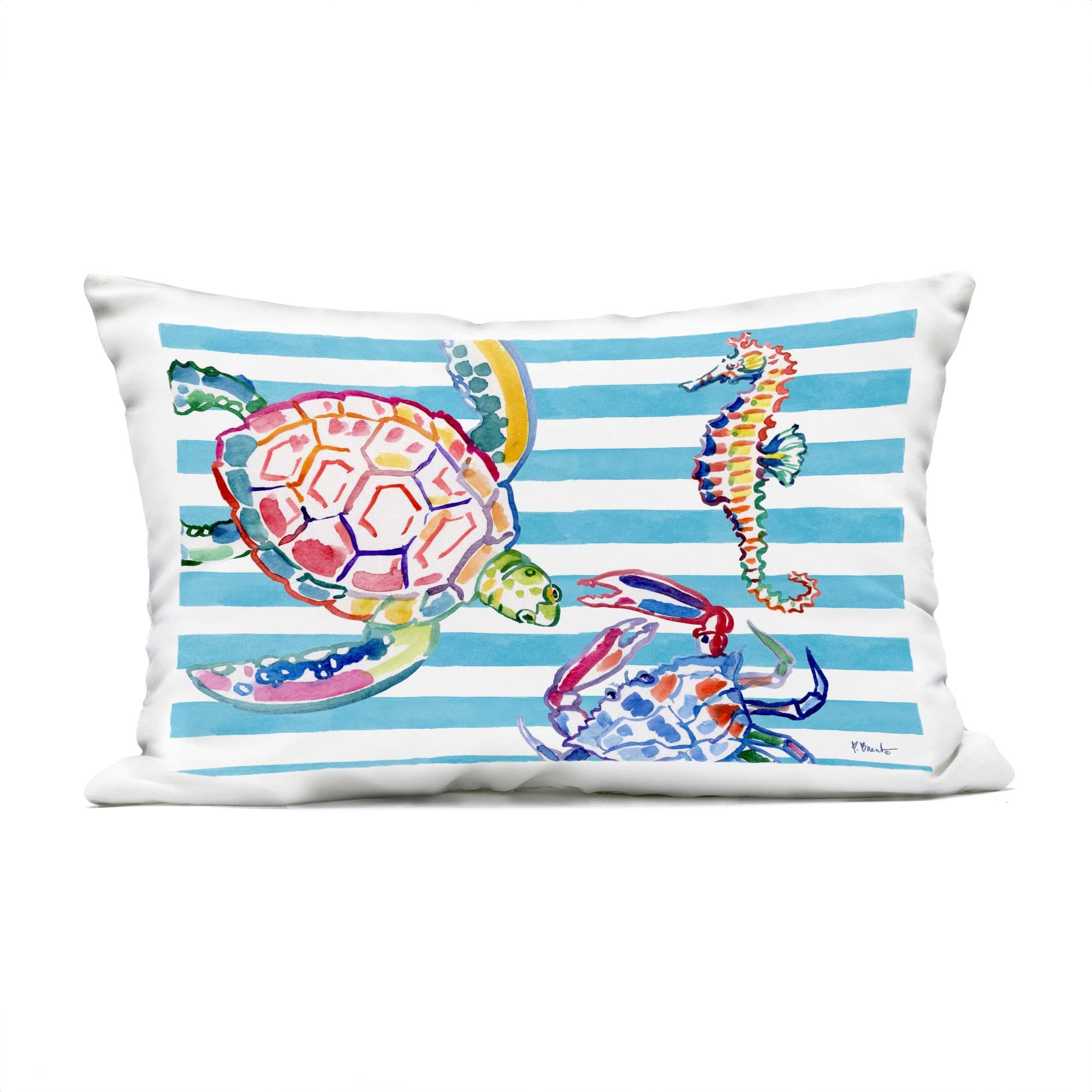 Stupell Industries PLQ-375-ORC-14X20 Brushed Sea Life on Stripes Outdoor Printed Pillowdesign by Paul Brent 14 x 20