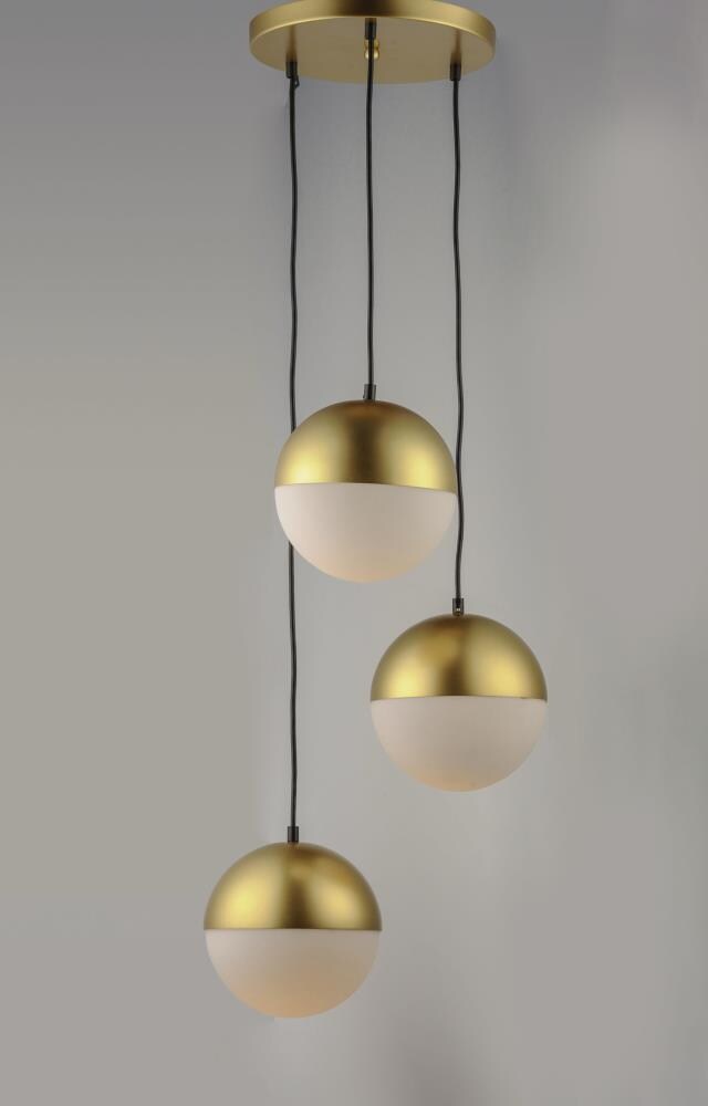 Half Moon 3-Light 17" Globe Pendant in Metallic Gold with Satin White Glass