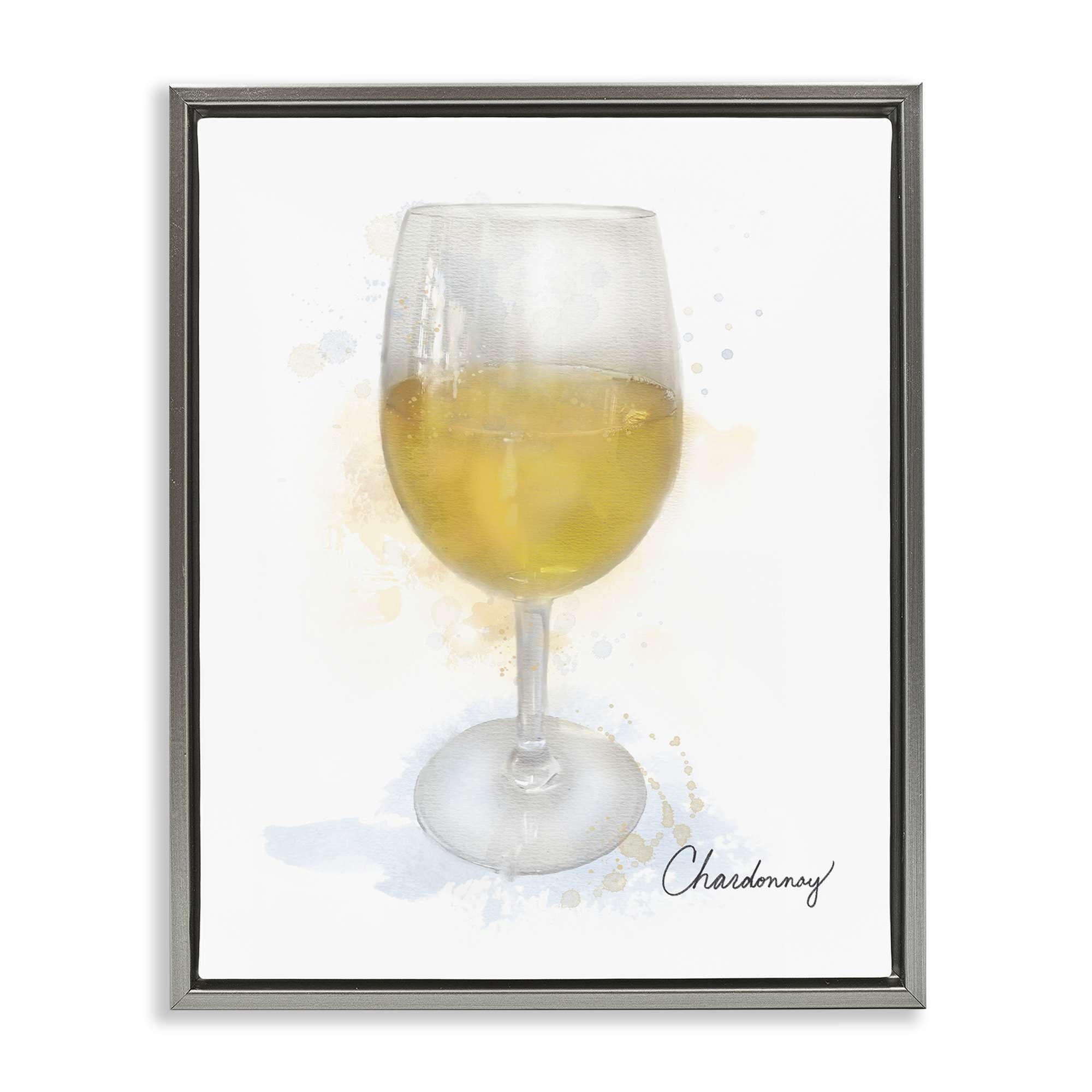 Stupell Industries BS-514-FFL-16X20 Modern Chardonnay in Glass Gray Framed Floater Canvas Wall Art By Matthew Piotrowicz 17 x 21