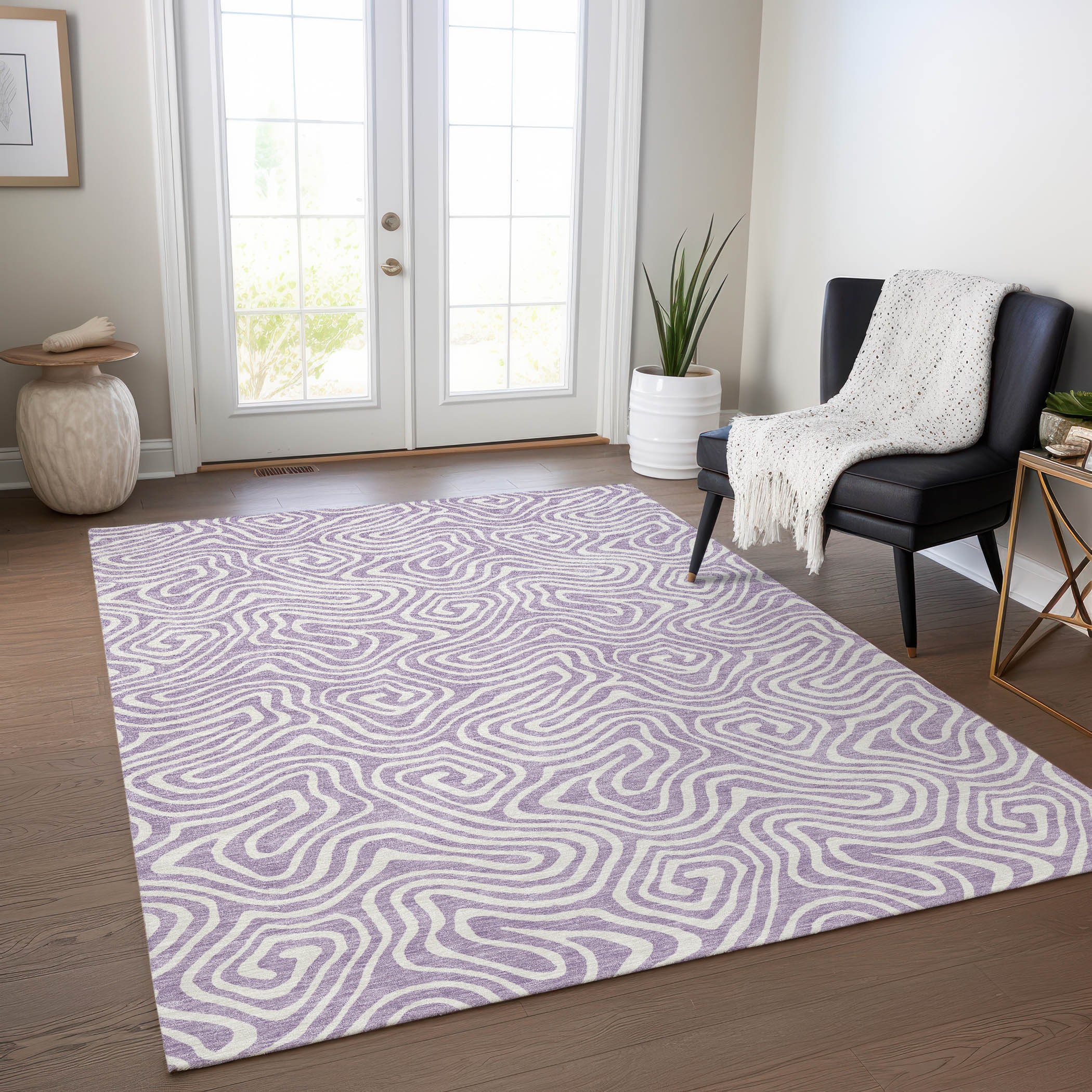 Addison Rugs ACN1030LV3X5 Chantille ACN1030LV 3 x 5 (ft) Polyester Lavender Rectangular Indoor/Outdoor Geometric Machine washable Area rug
