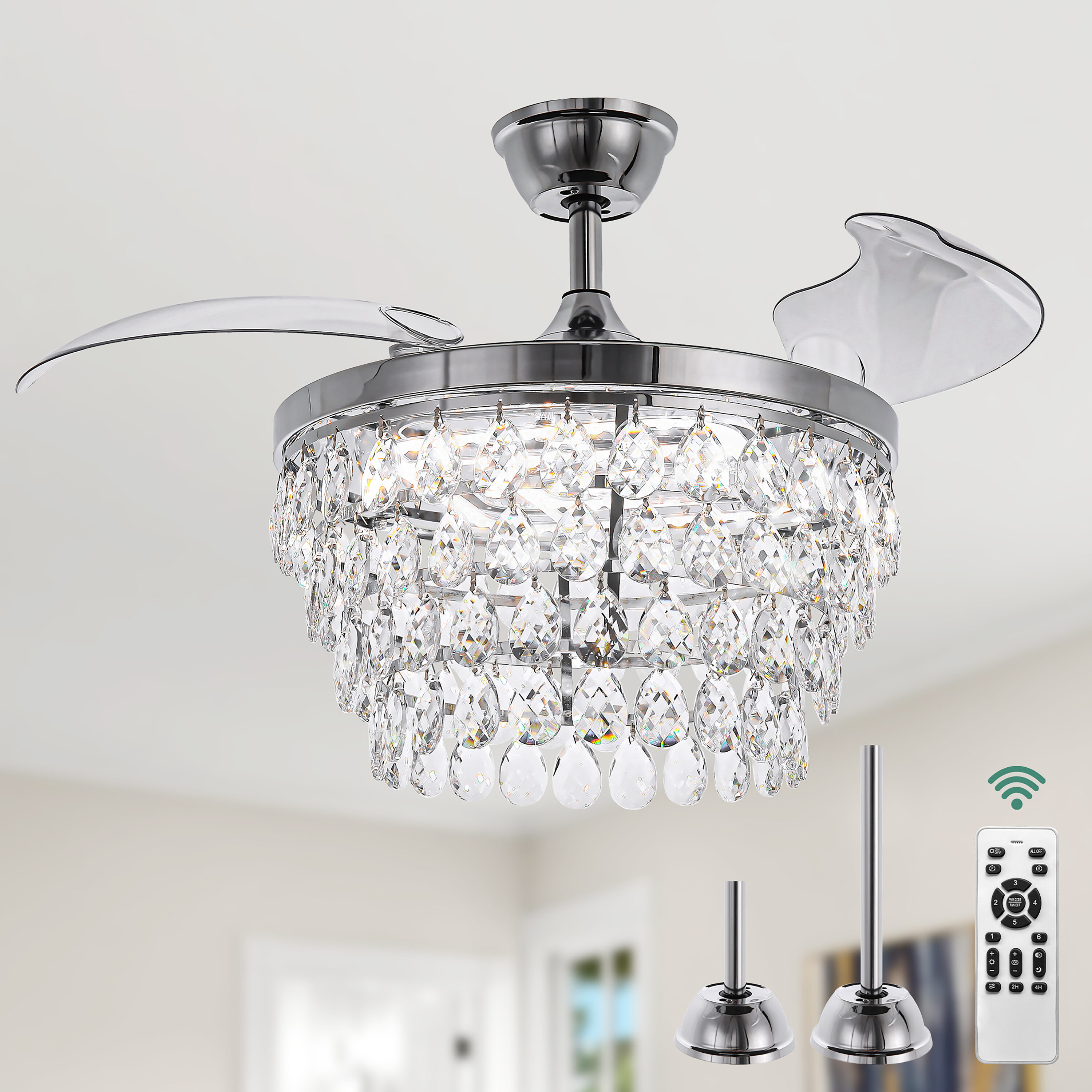 Cusp Barn CS42P70C 42-in Silver with ABS Plastic Blades Chandelier Ceiling Fan Without Light - Remote Included ( 3 -Blade )