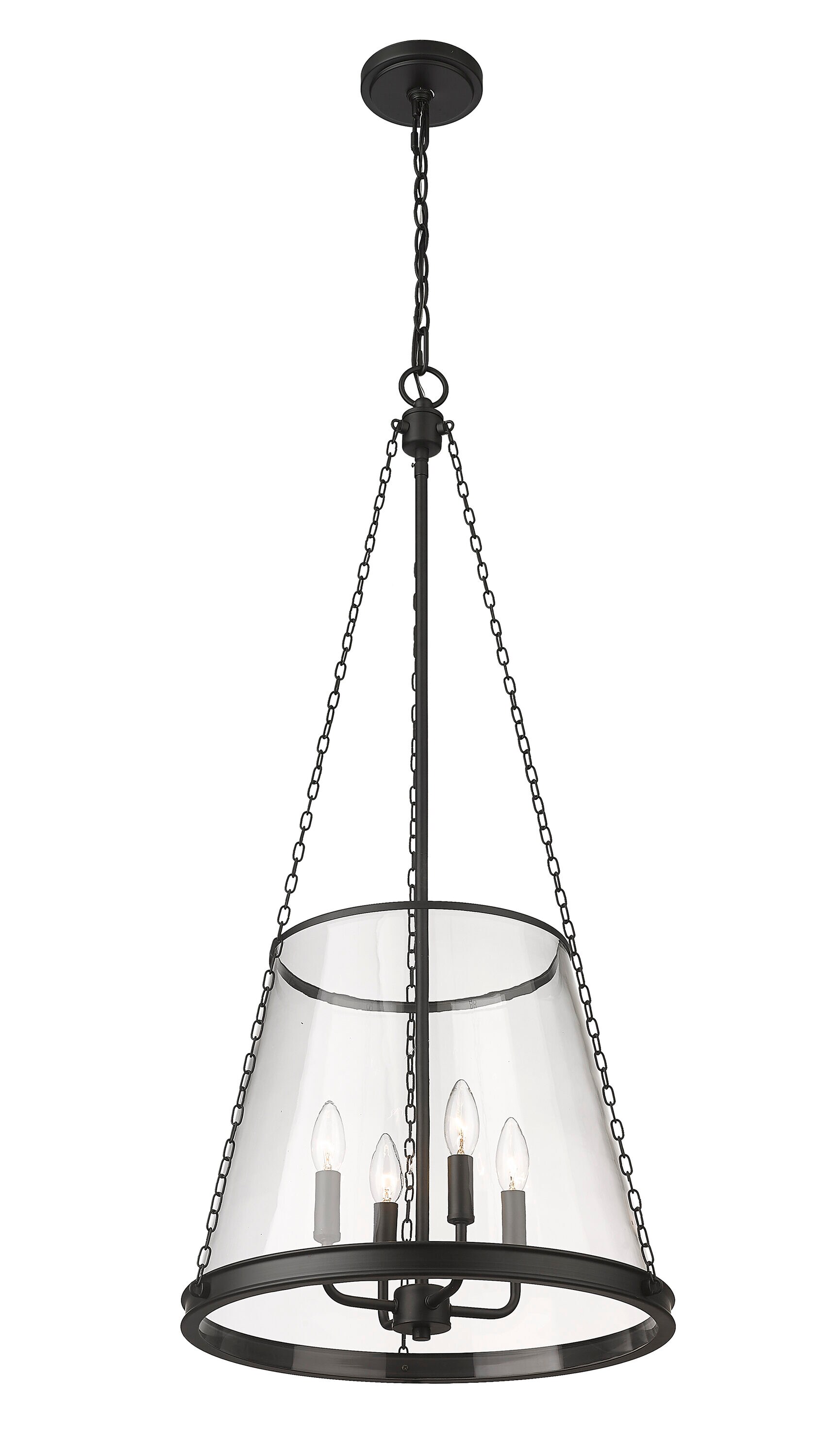 Prescott Matte Black 4-Light Industrial Pendant with Clear Glass Shade