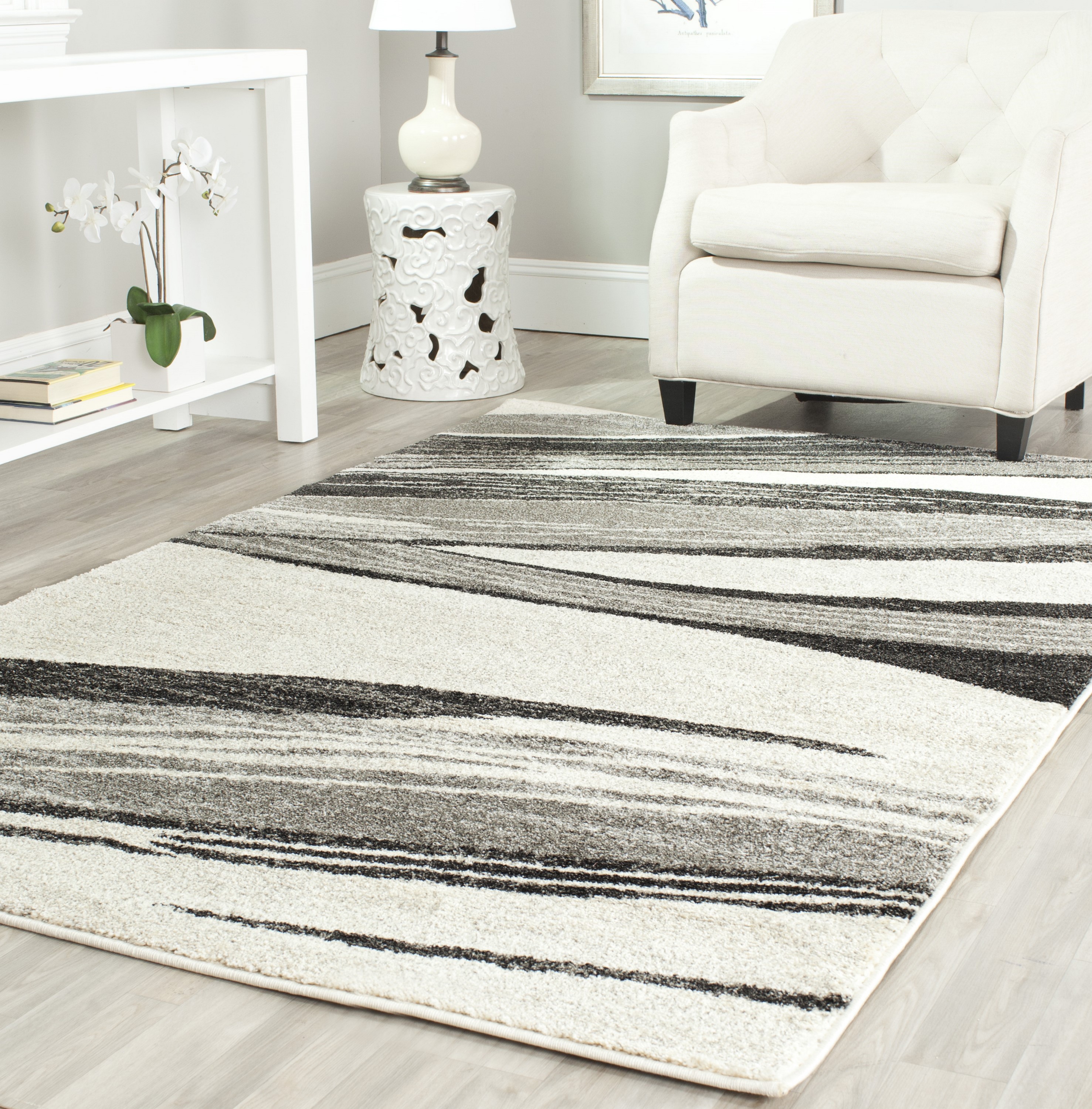 Mid-Century Modern Abstract Gray Shag Area Rug 27in