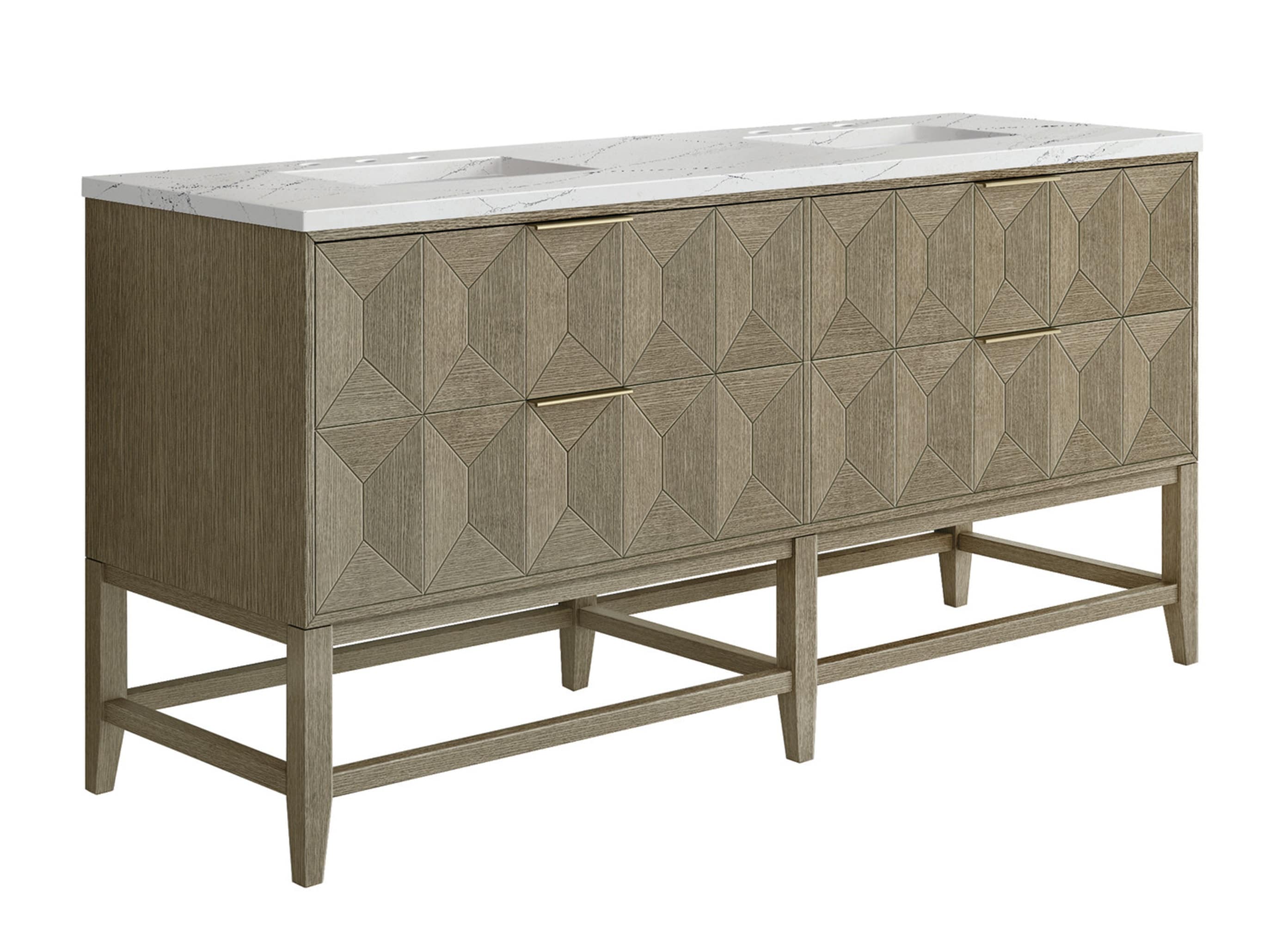 Pebble Oak 72" Double Freestanding Vanity with Solid Surface Top