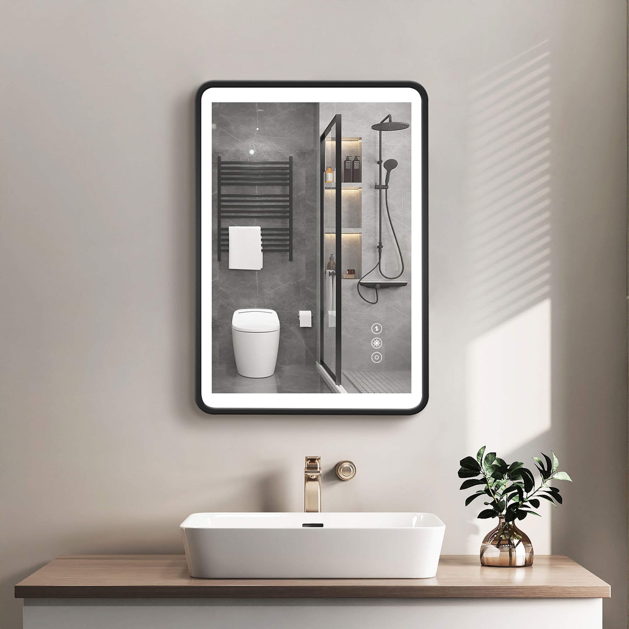 Forclover HE-30M3224 24-Inches x 32-Inches Framed Rectangle Dimmable LED Lighted Fog Free Bathroom Vanity Mirror ( Black Frame )
