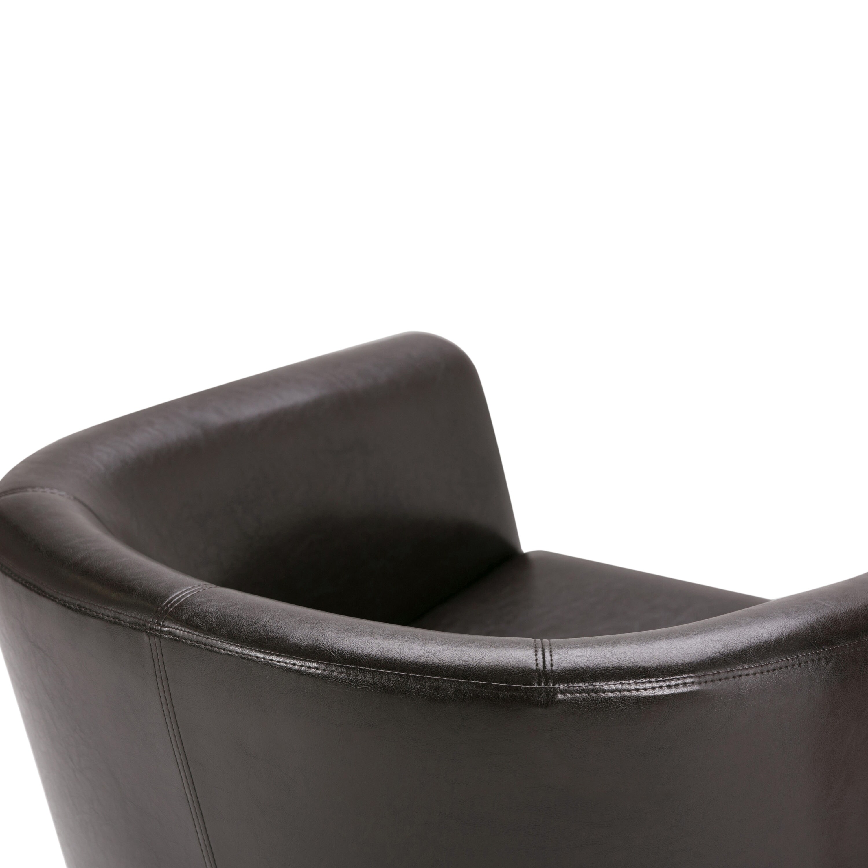 Austin Dark Brown Faux Leather Barrel Accent Chair