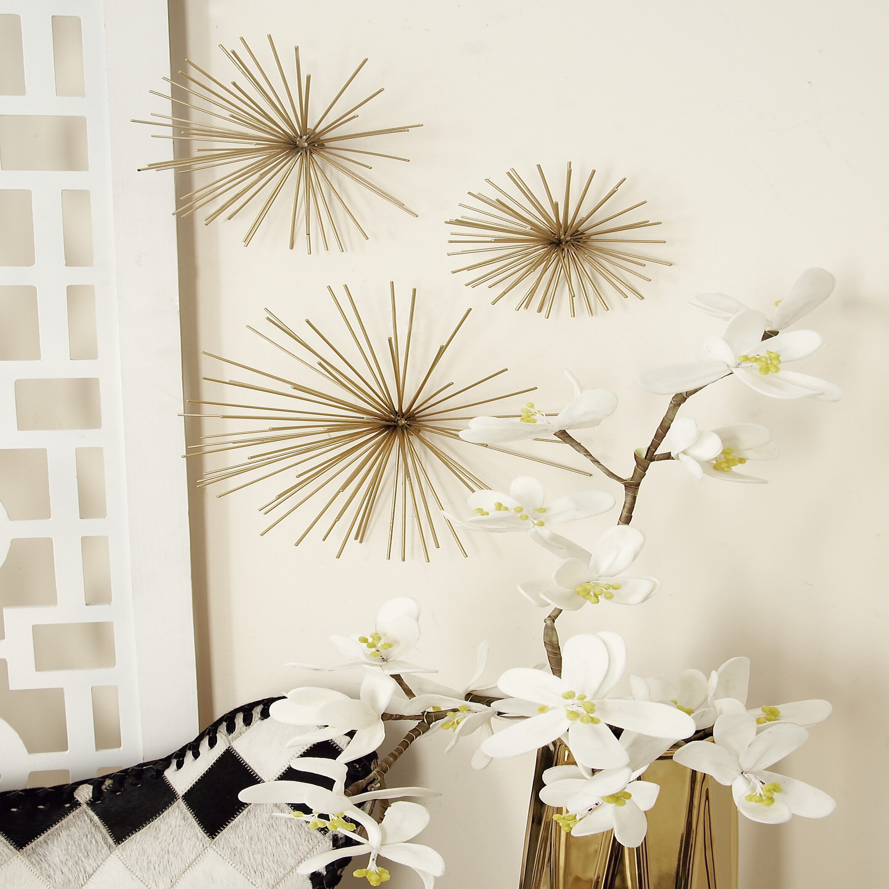 Gold 3D Metal Starburst Wall Sculpture Set of Three