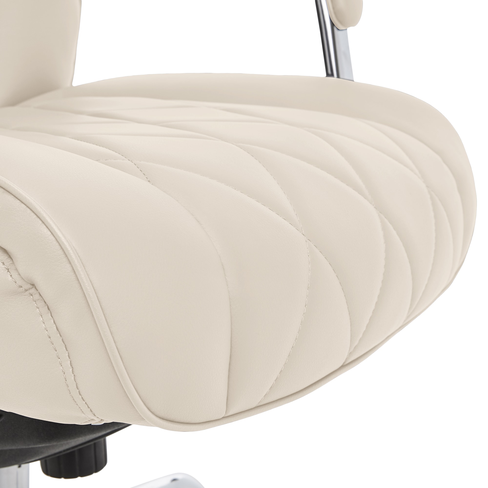 Ivory Bonded Leather Ergonomic Executive Office Chair with Chrome Base