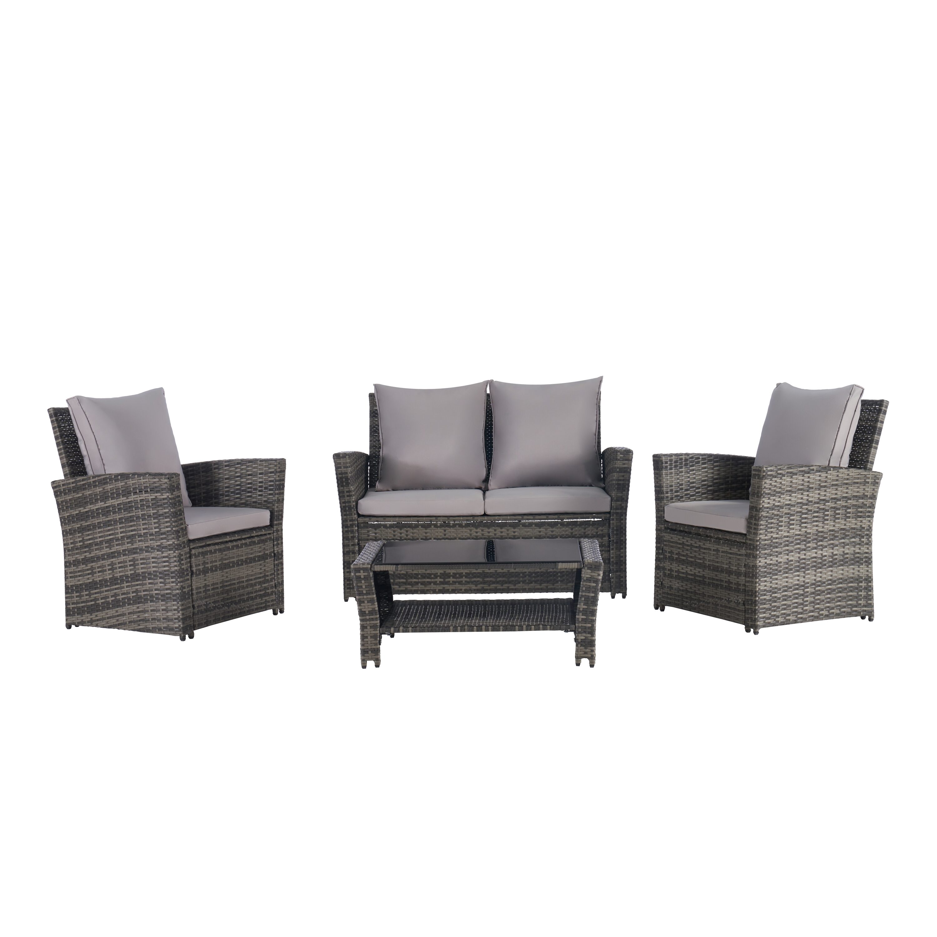 SANSTAR LRS-WS855LY Patio Conversation Sets 4 -Piece Wicker Patio Sofa Conversation Set with Gray Cushions
